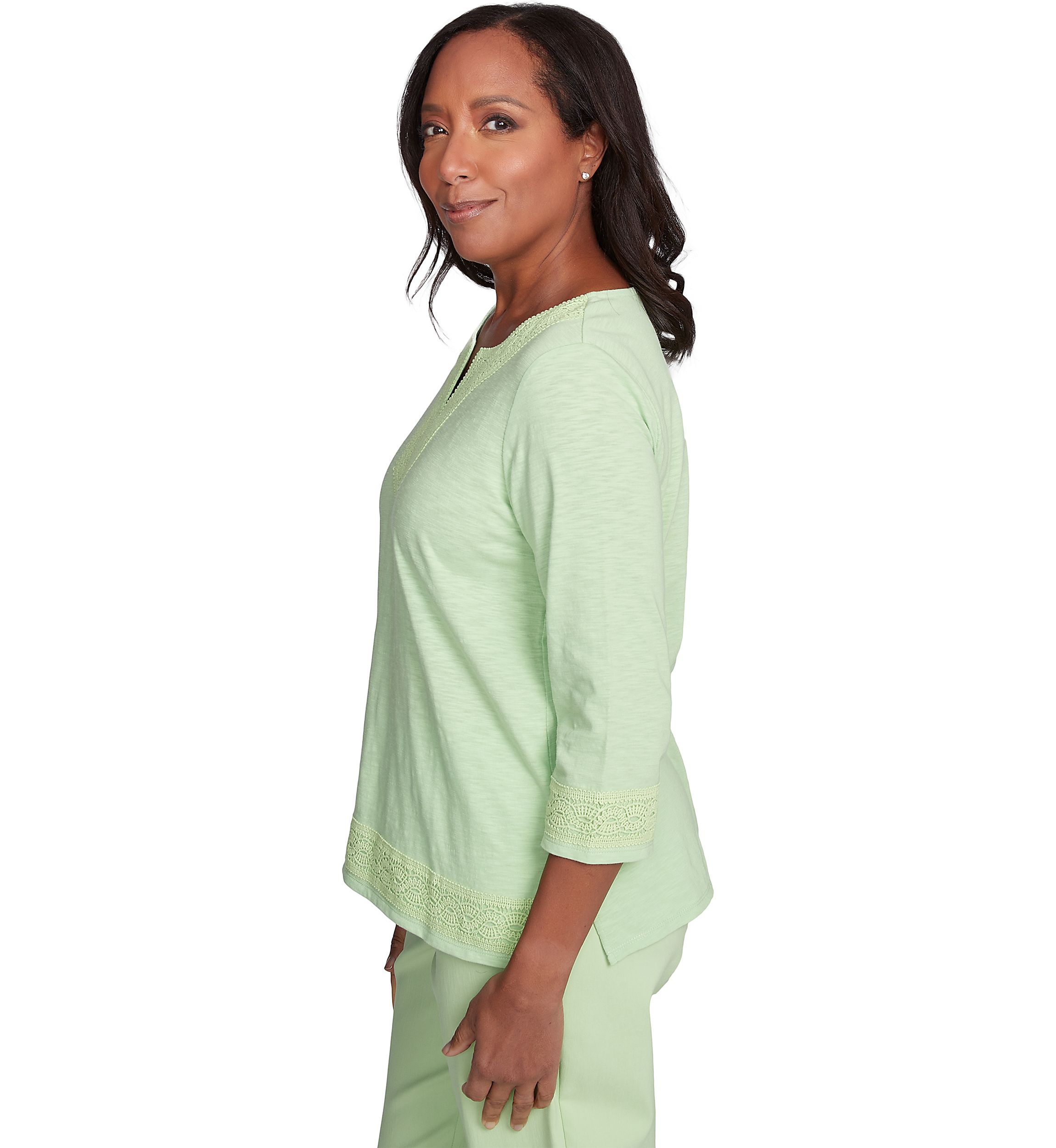 Petite Parrot Cay Solid Top with Lace Trim