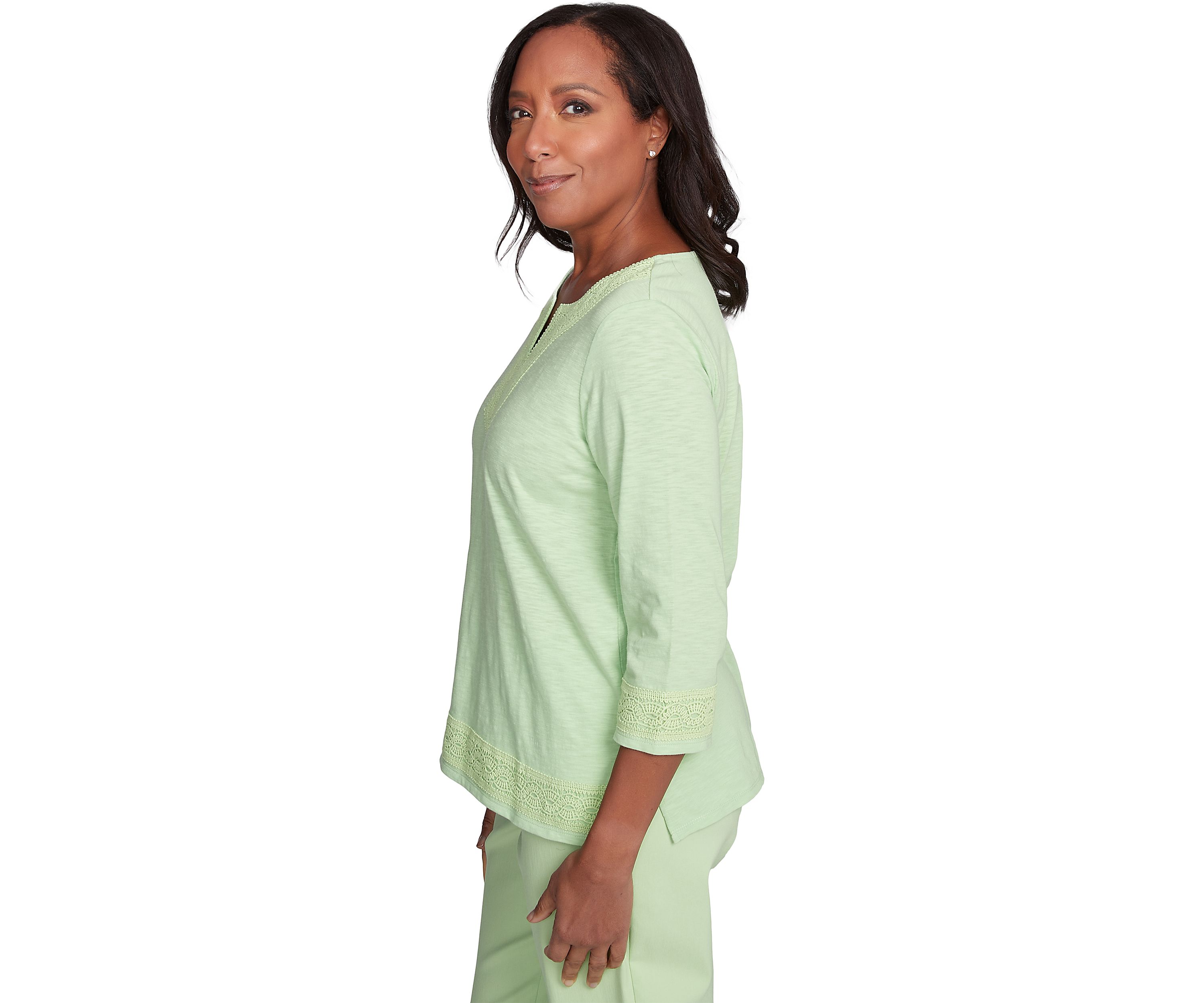Petite Parrot Cay Solid Top with Lace Trim