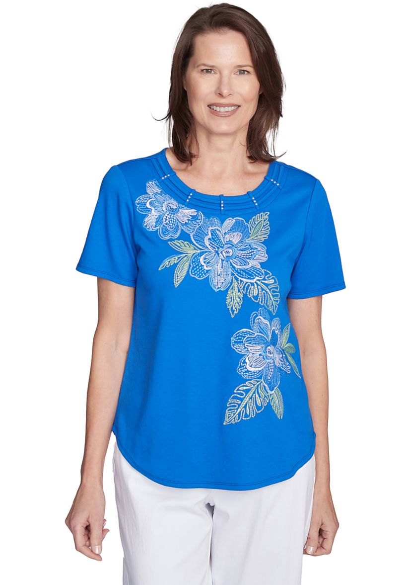 Petite Parrot Cay Floral Embroidery Top
