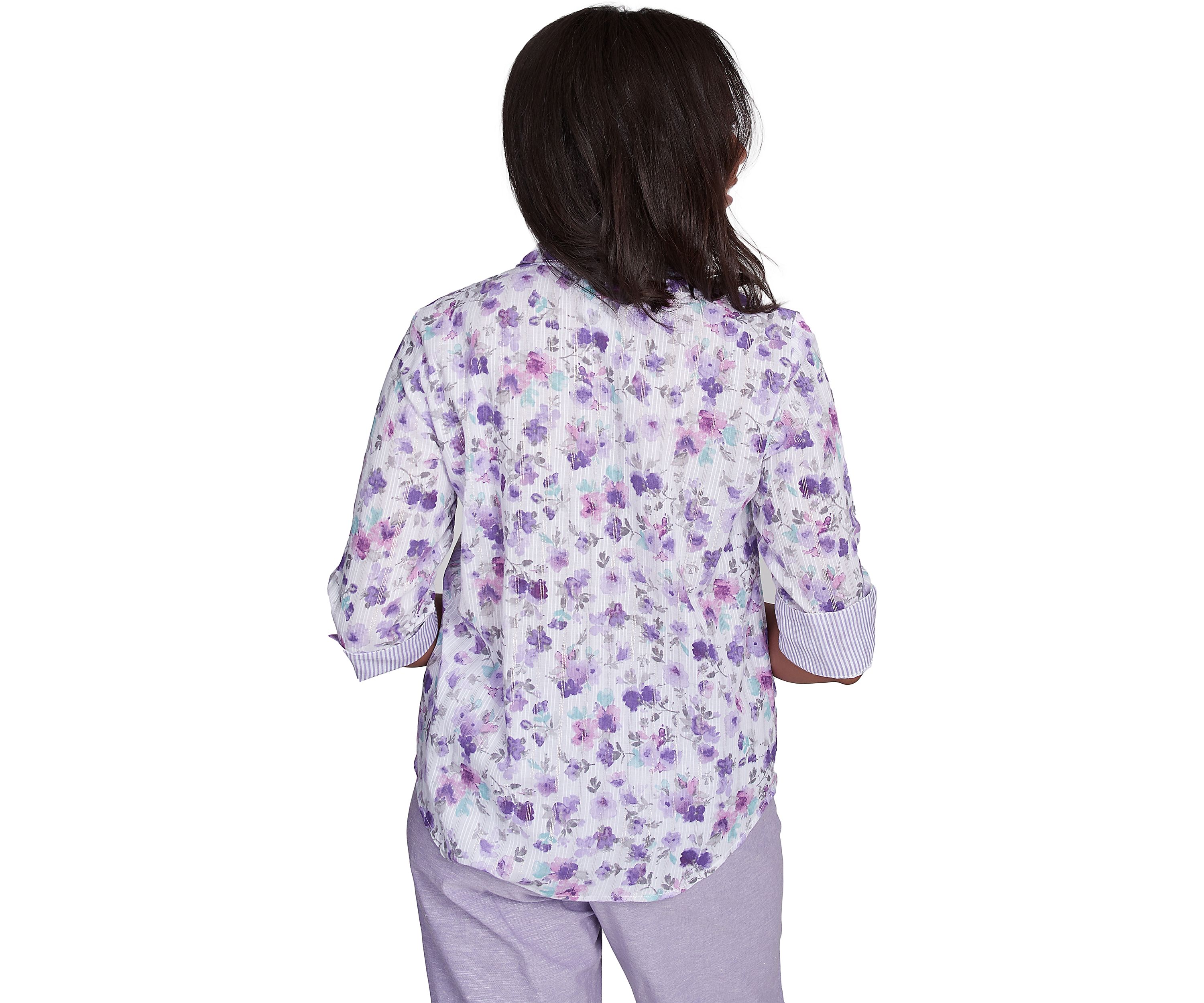 Womens Crystal Springs Flower Printed Top with Contrast Stripes