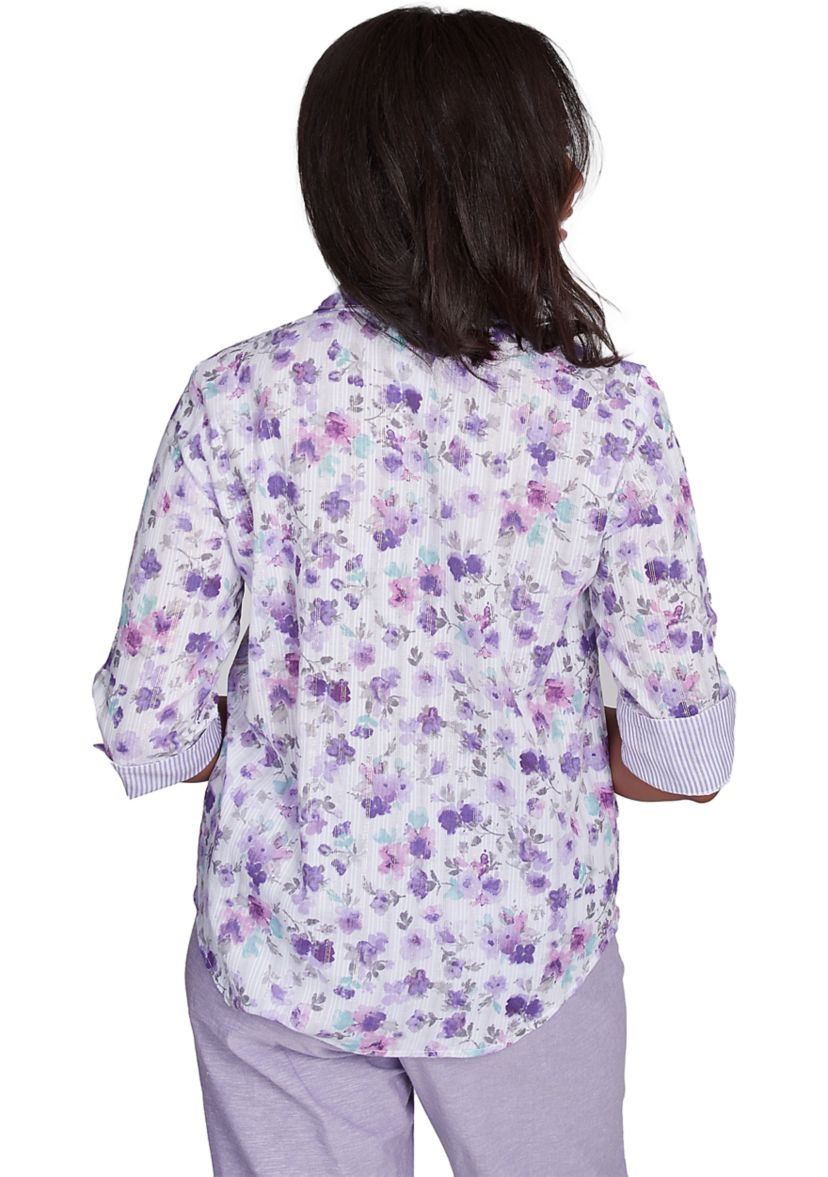 Womens Crystal Springs Flower Printed Top with Contrast Stripes