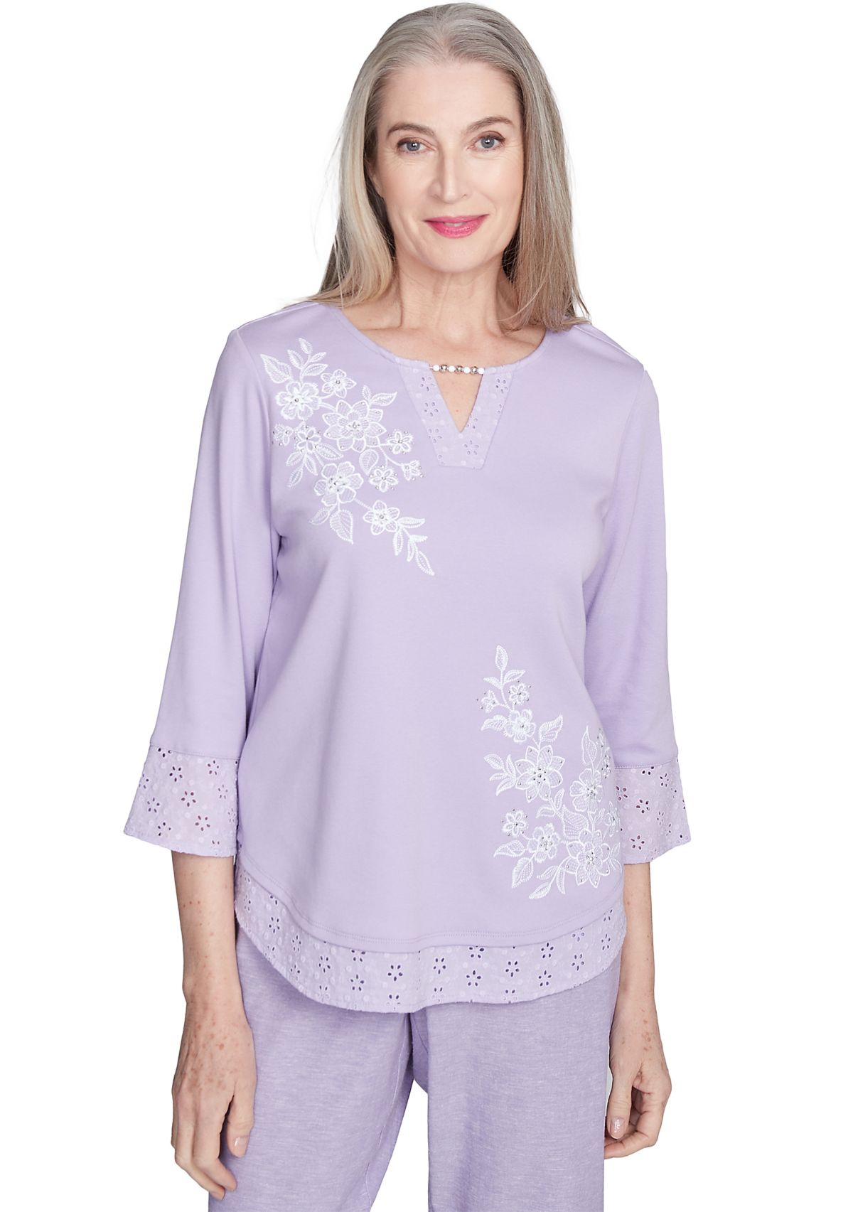 Womens Crystal Springs Embroidery Top with Eyelet Trim