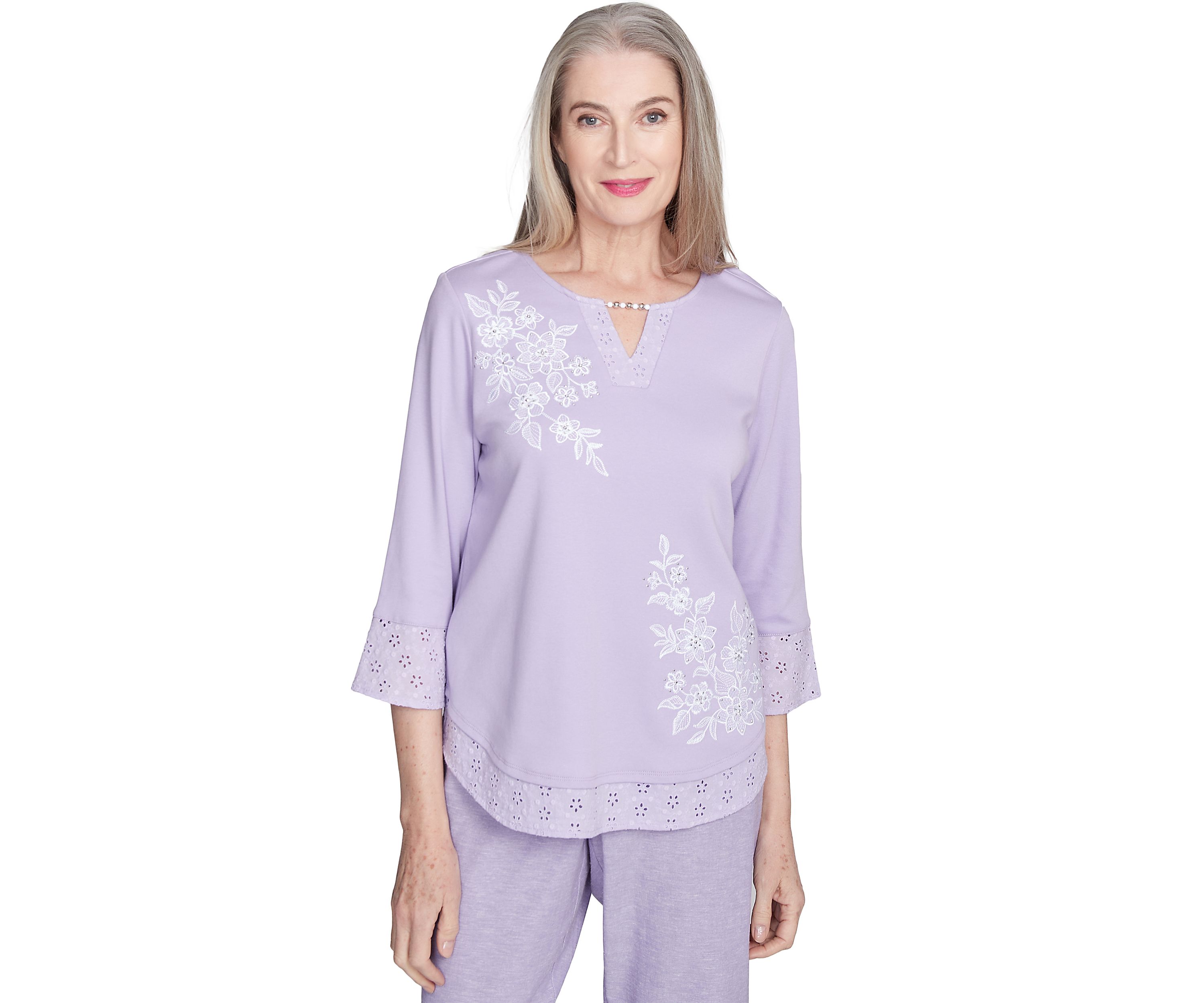 Womens Crystal Springs Embroidery Top with Eyelet Trim