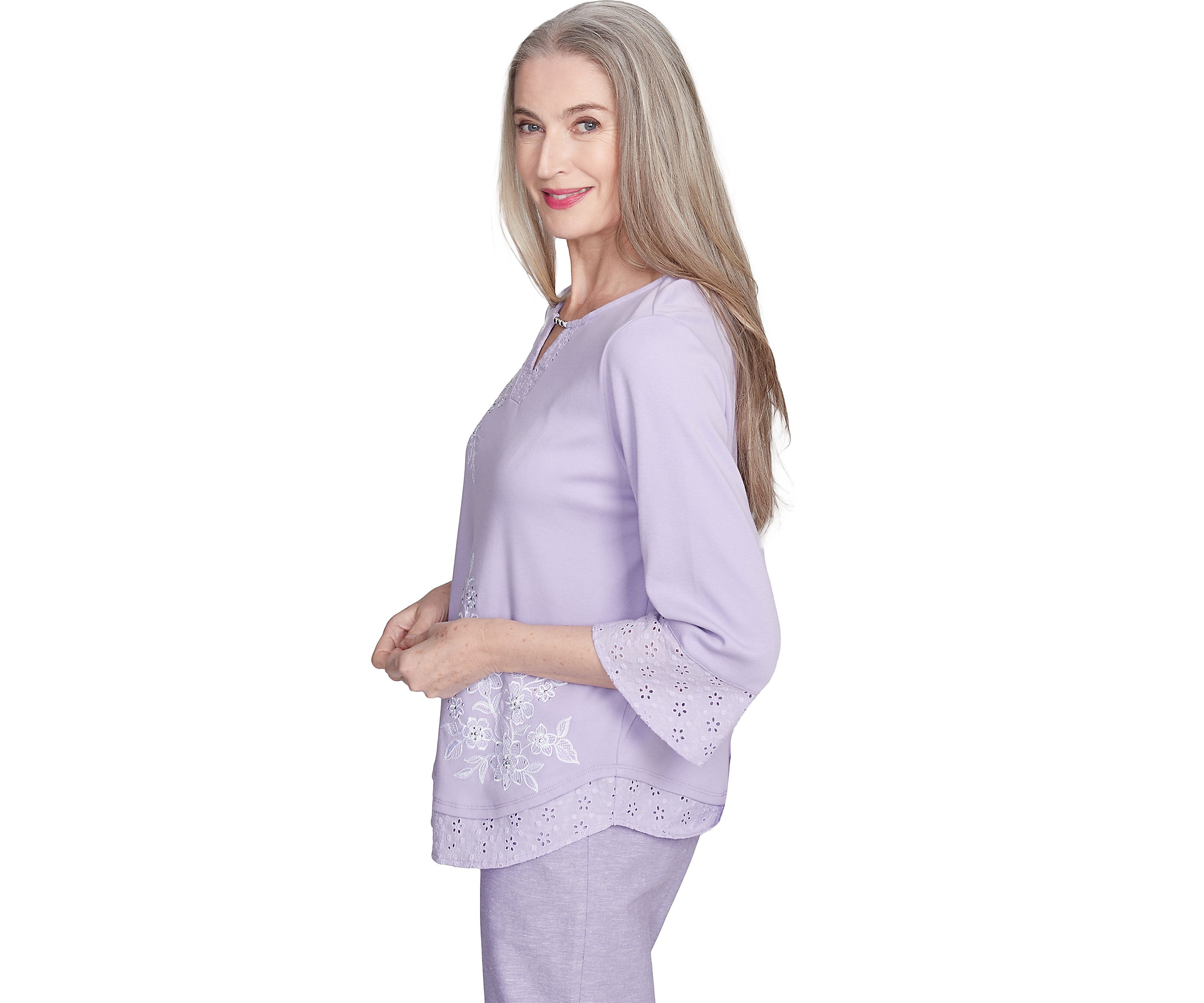 Womens Crystal Springs Embroidery Top with Eyelet Trim