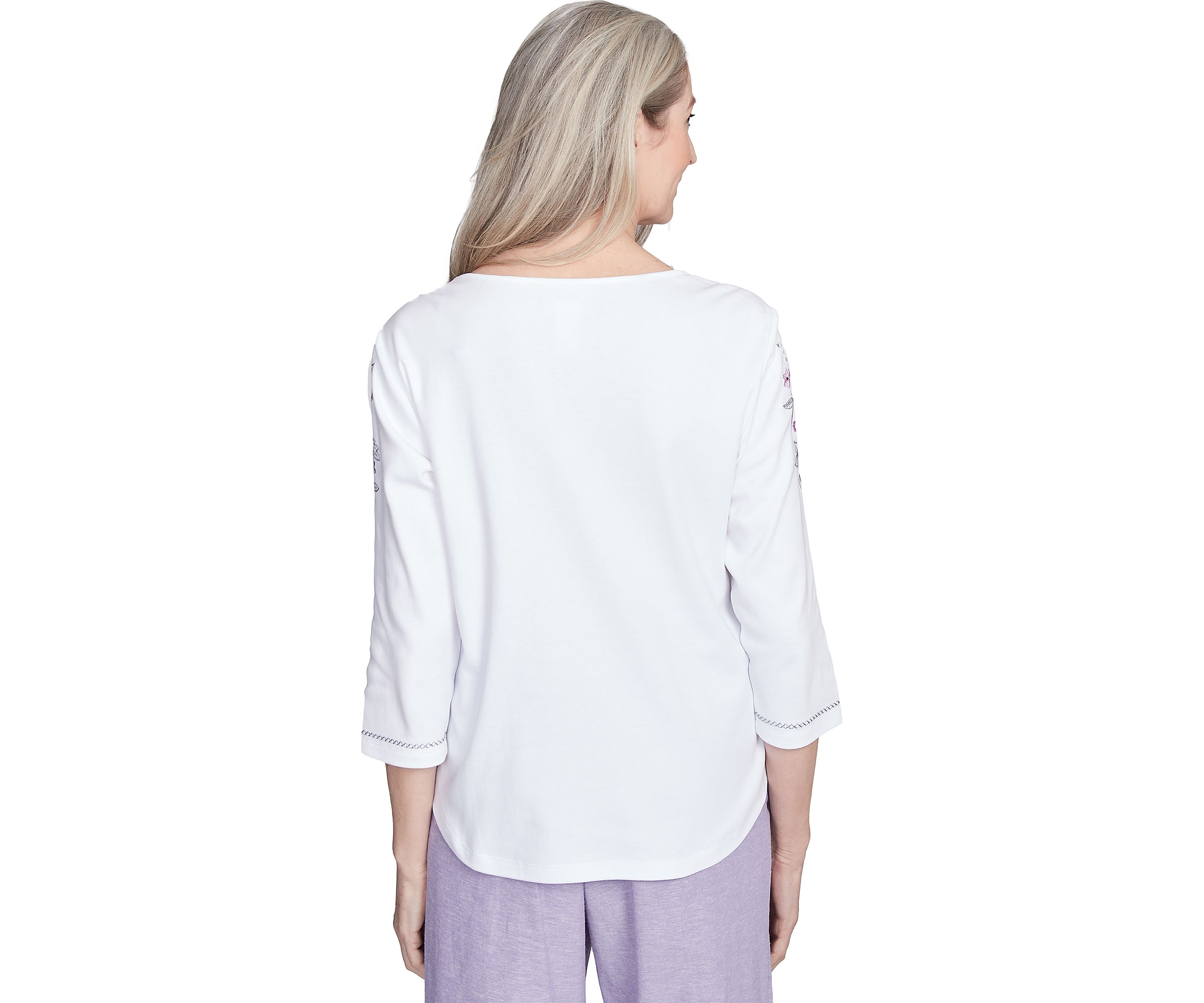 Womens Crystal Springs Embroidered Flower Yoke Top