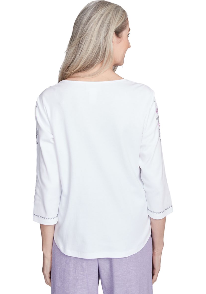 Womens Crystal Springs Embroidered Flower Yoke Top