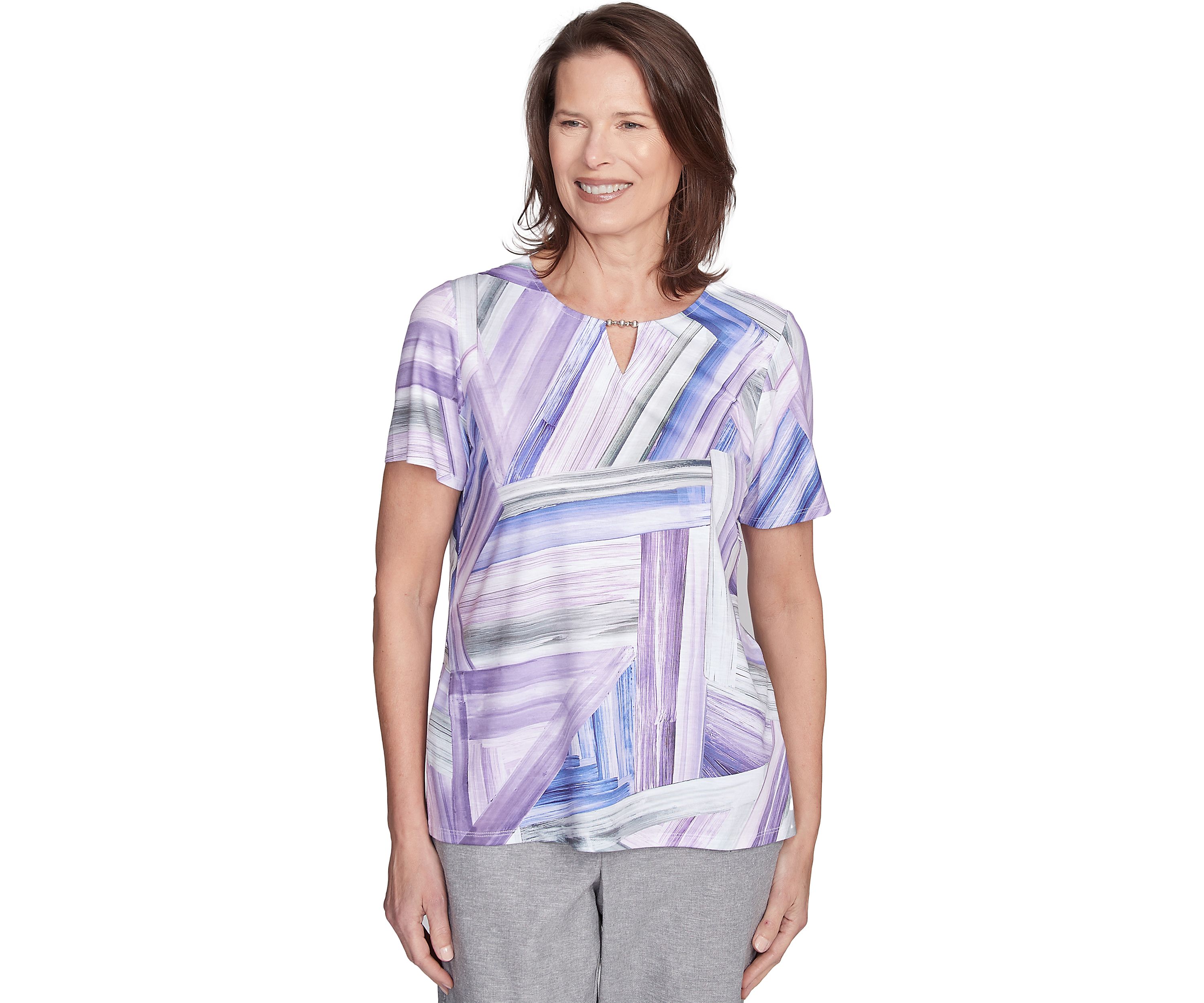 Womens Crystal Springs Brushstroke Patchwork Printed Top