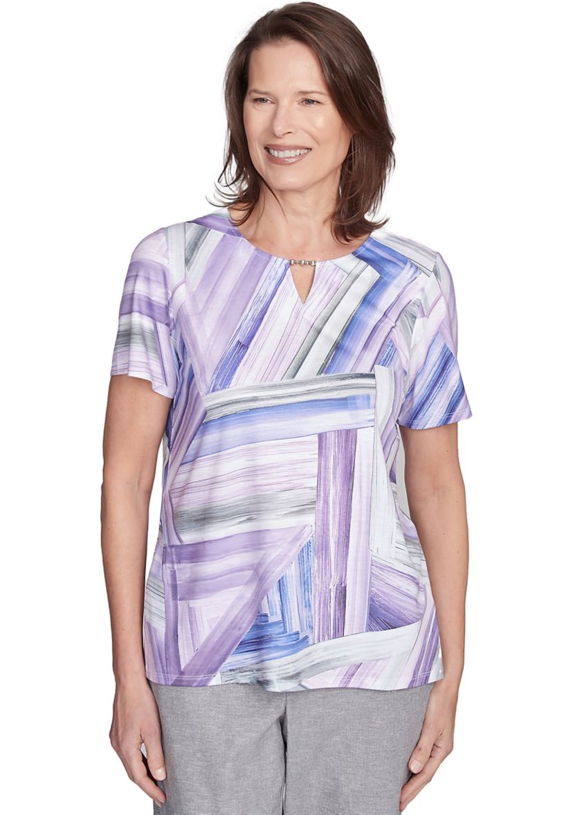 Womens Crystal Springs Brushstroke Patchwork Printed Top