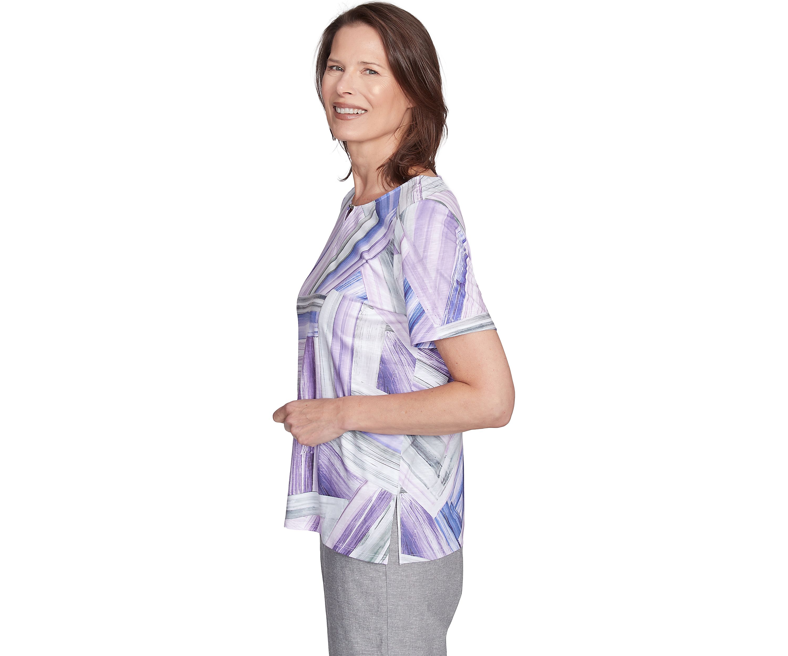 Womens Crystal Springs Brushstroke Patchwork Printed Top
