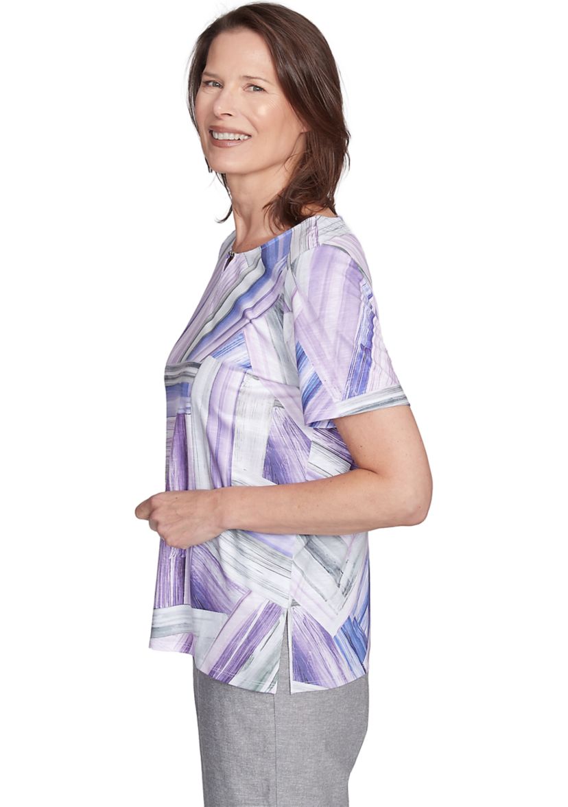 Womens Crystal Springs Brushstroke Patchwork Printed Top