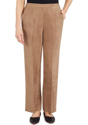 Petite Copper Canyon Suede Pull-On Straight Leg Pants Short Length