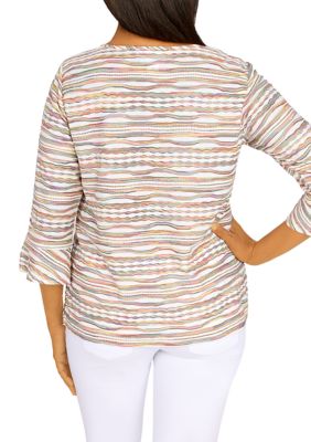 Petite Copper Canyon Split Neck Three-Quarter Bell Sleeve Top