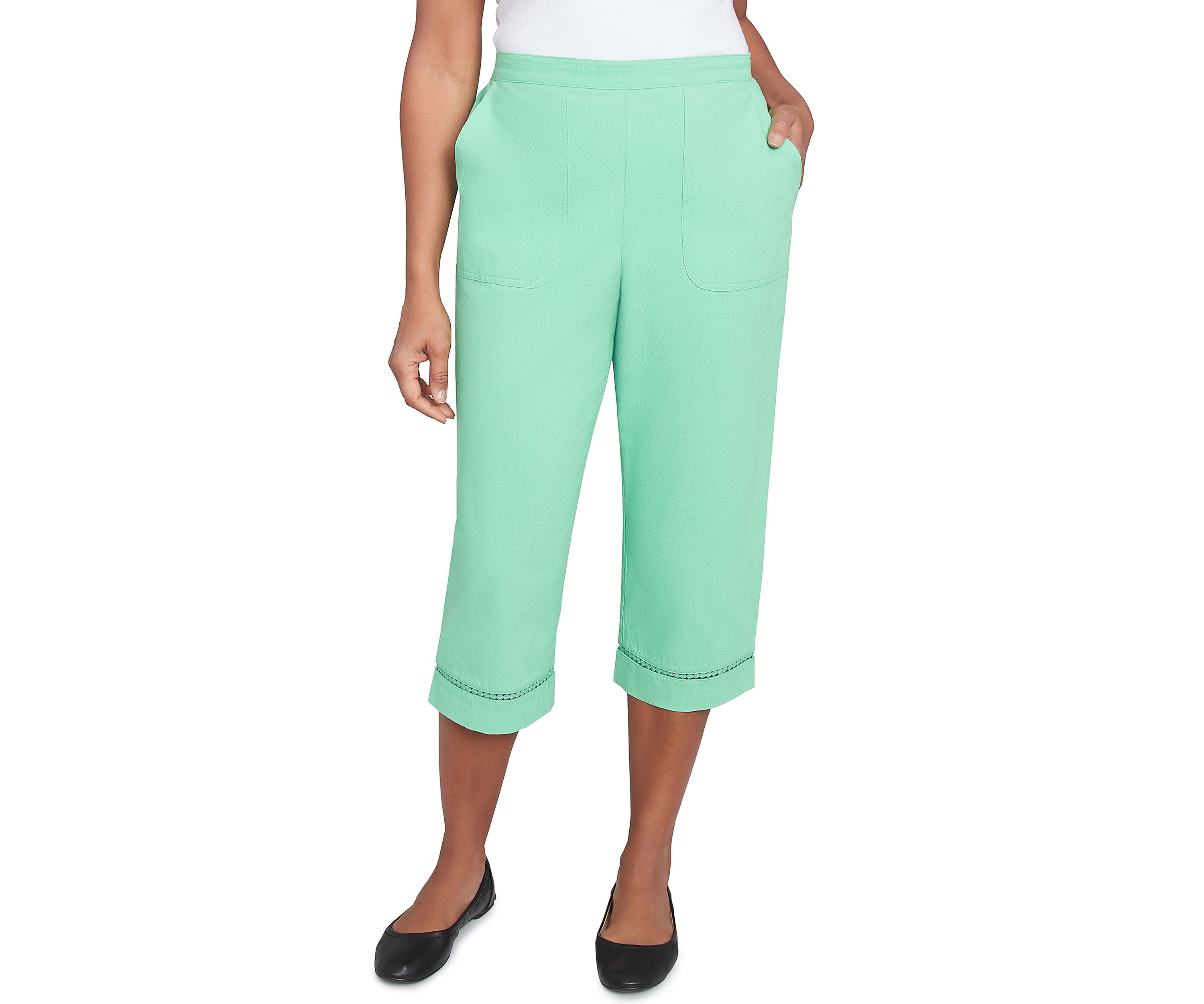 Womens Rise & Shine Dot Lace Trim Capri Pants