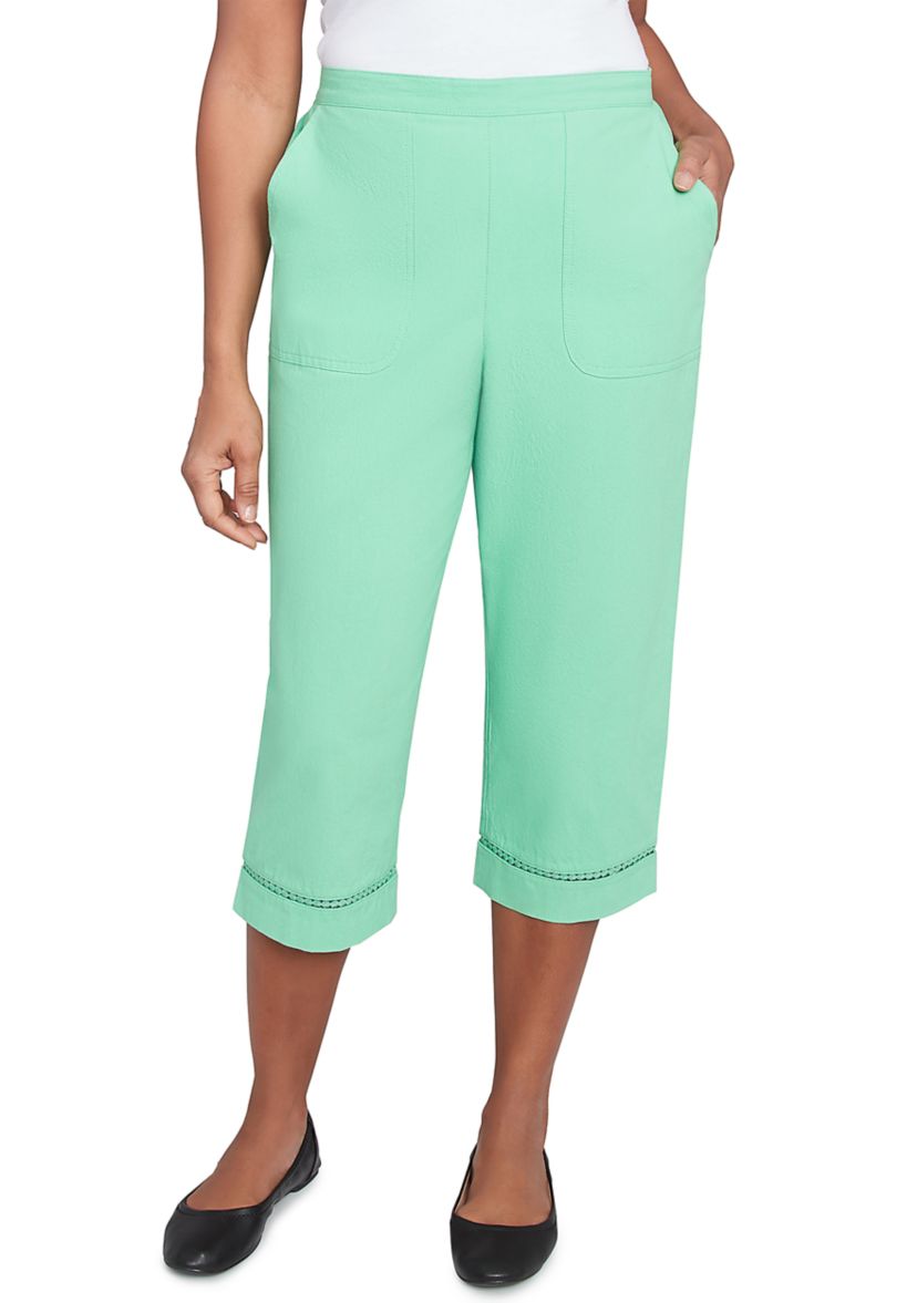Womens Rise & Shine Dot Lace Trim Capri Pants