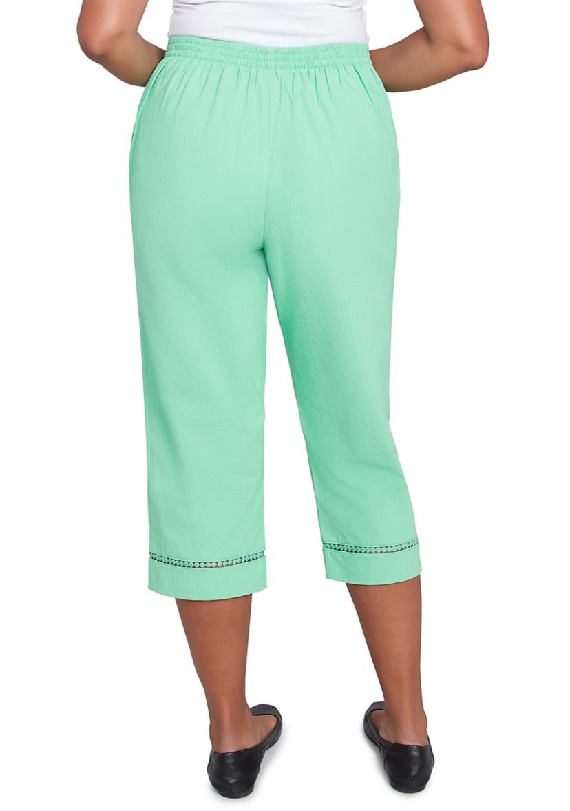 Womens Rise & Shine Dot Lace Trim Capri Pants