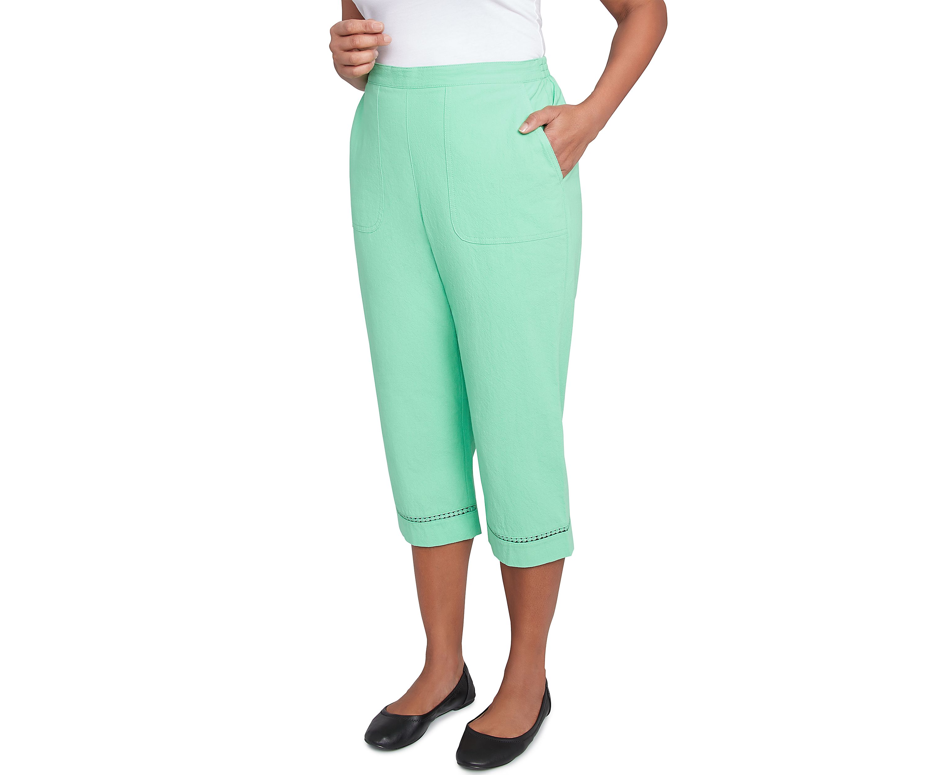 Womens Rise & Shine Dot Lace Trim Capri Pants