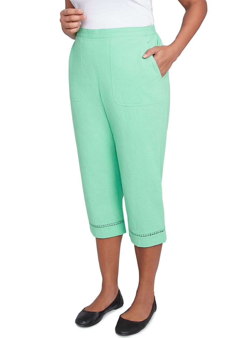 Womens Rise & Shine Dot Lace Trim Capri Pants