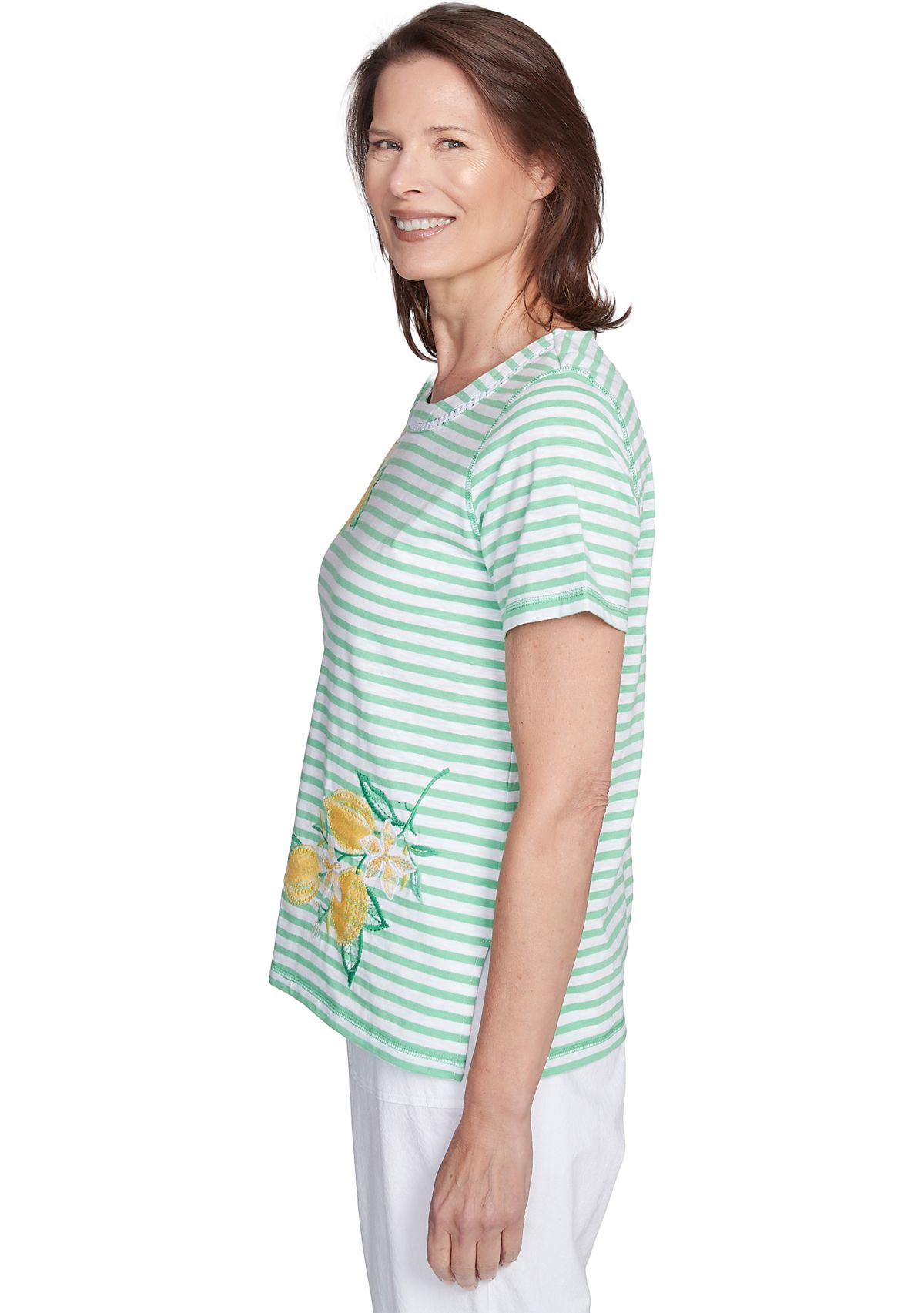 Womens Rise & Shine Stripe Top with Lemons Embroidery