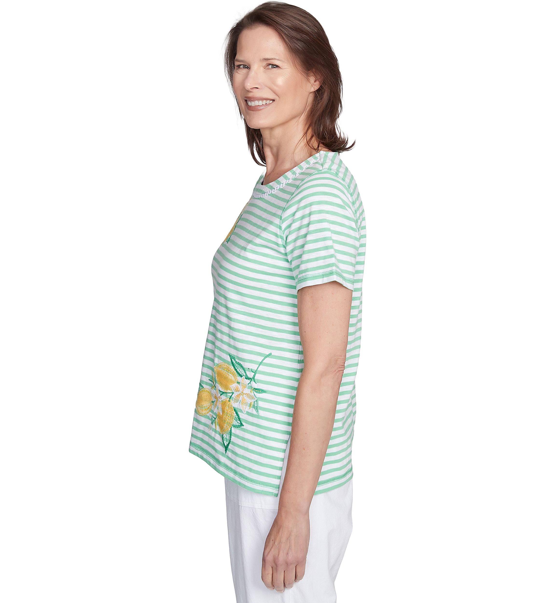 Womens Rise & Shine Stripe Top with Lemons Embroidery