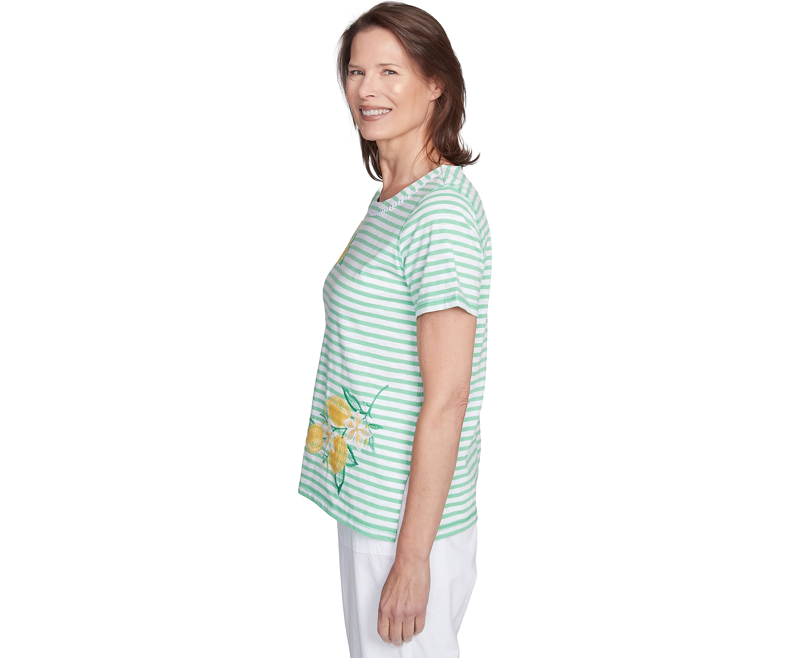 Womens Rise & Shine Stripe Top with Lemons Embroidery