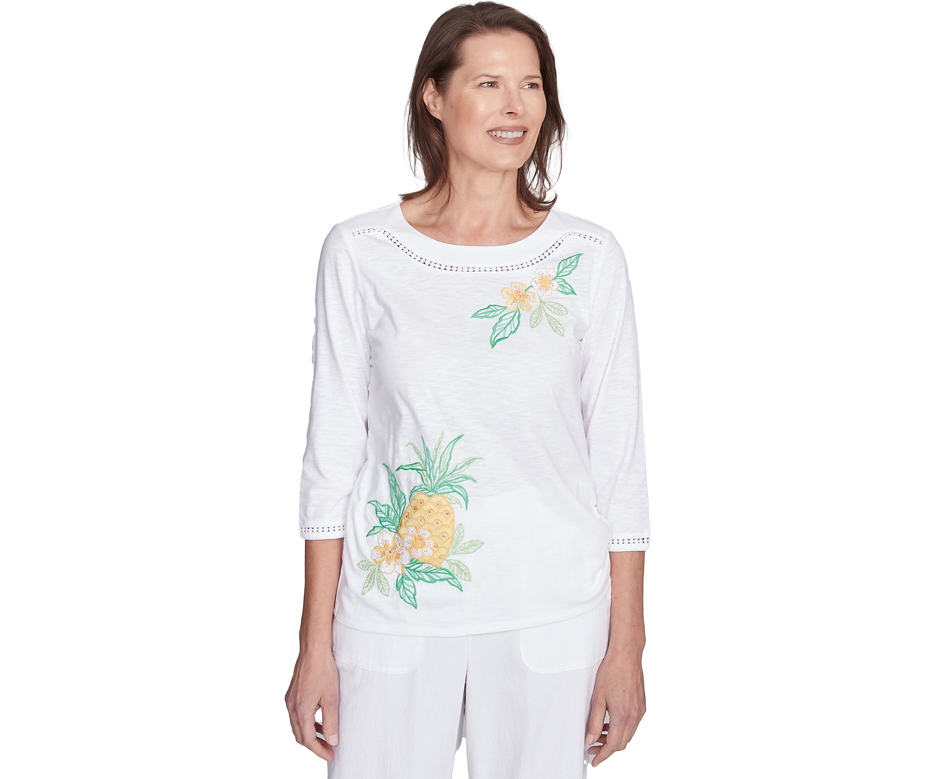 Womens Rise & Shine Embroidered Pineapple Top