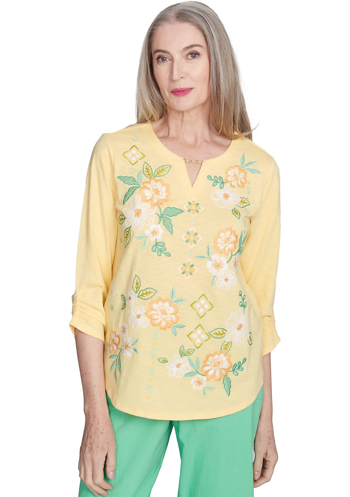 Womens Rise & Shine Floral Embroidery Top