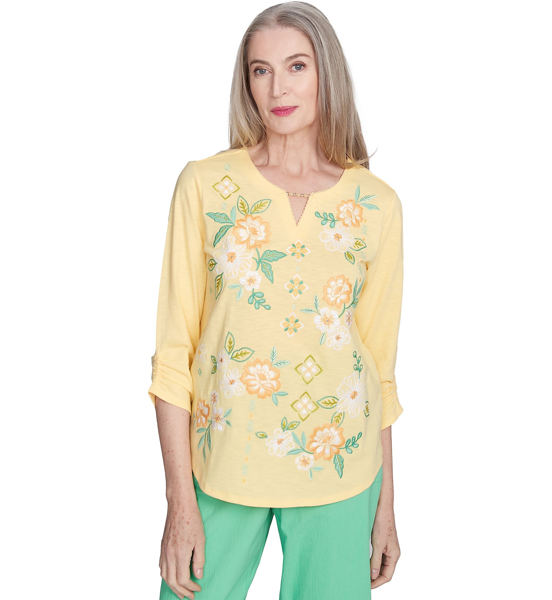 Womens Rise & Shine Floral Embroidery Top
