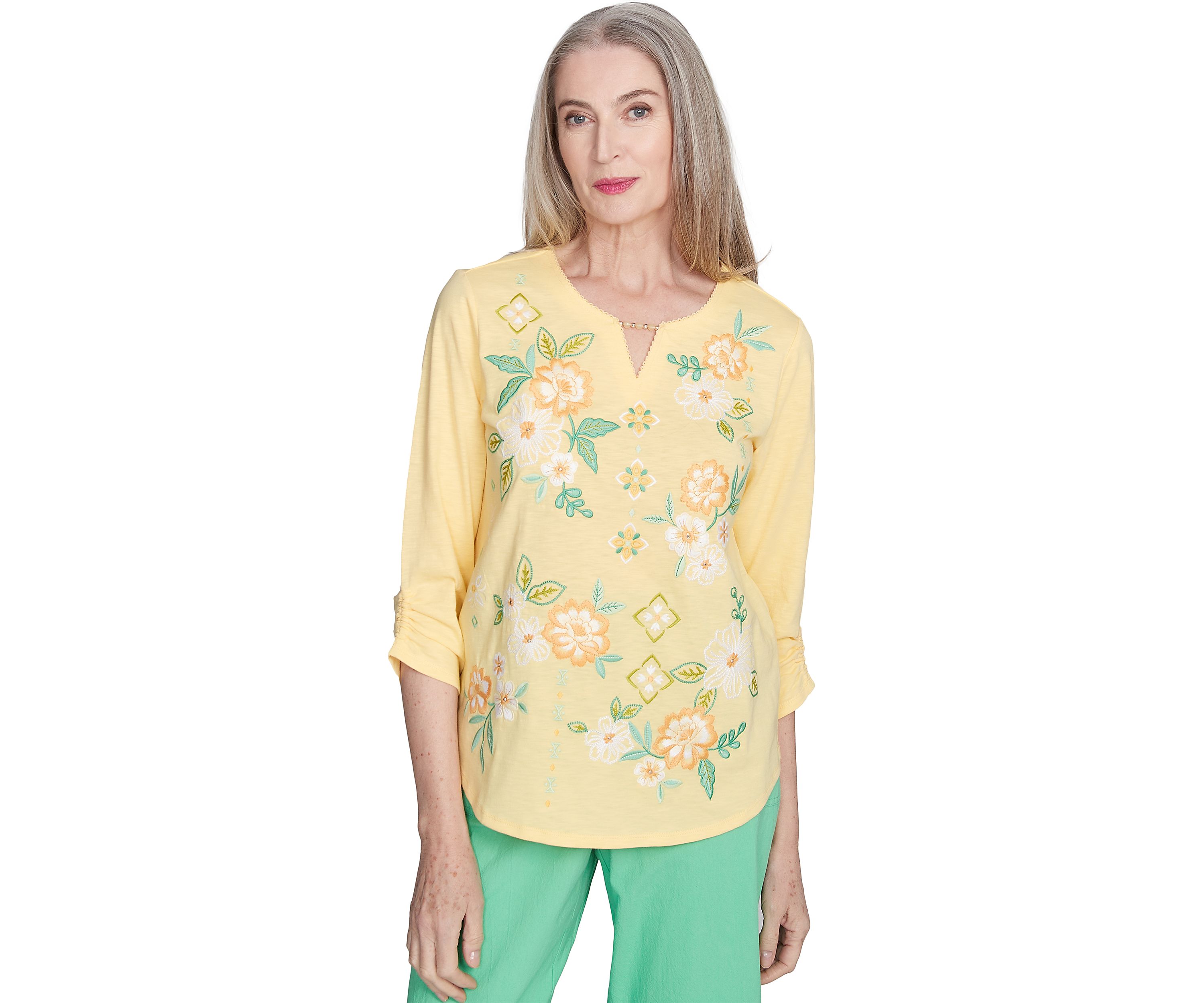 Womens Rise & Shine Floral Embroidery Top