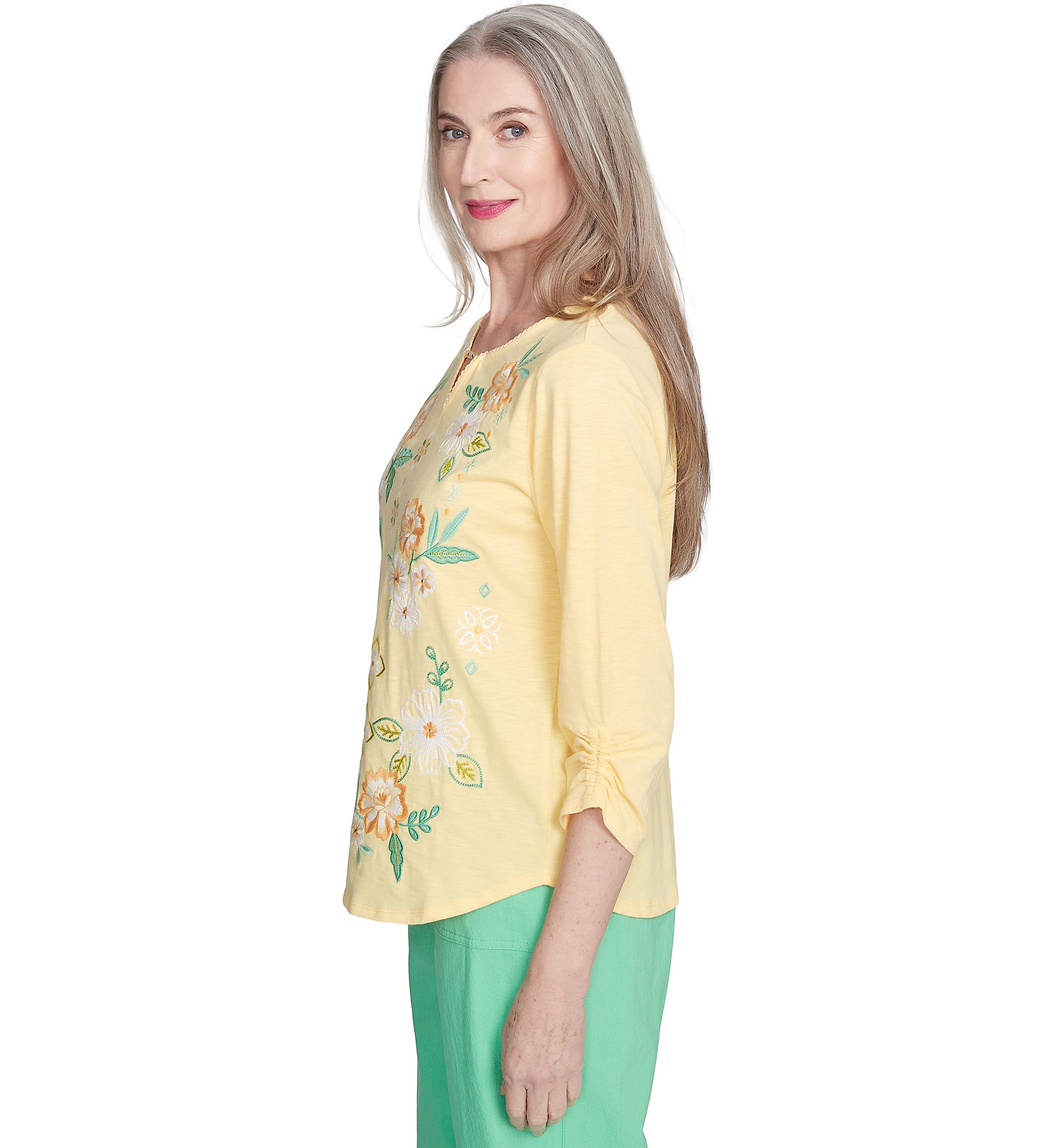 Womens Rise & Shine Floral Embroidery Top