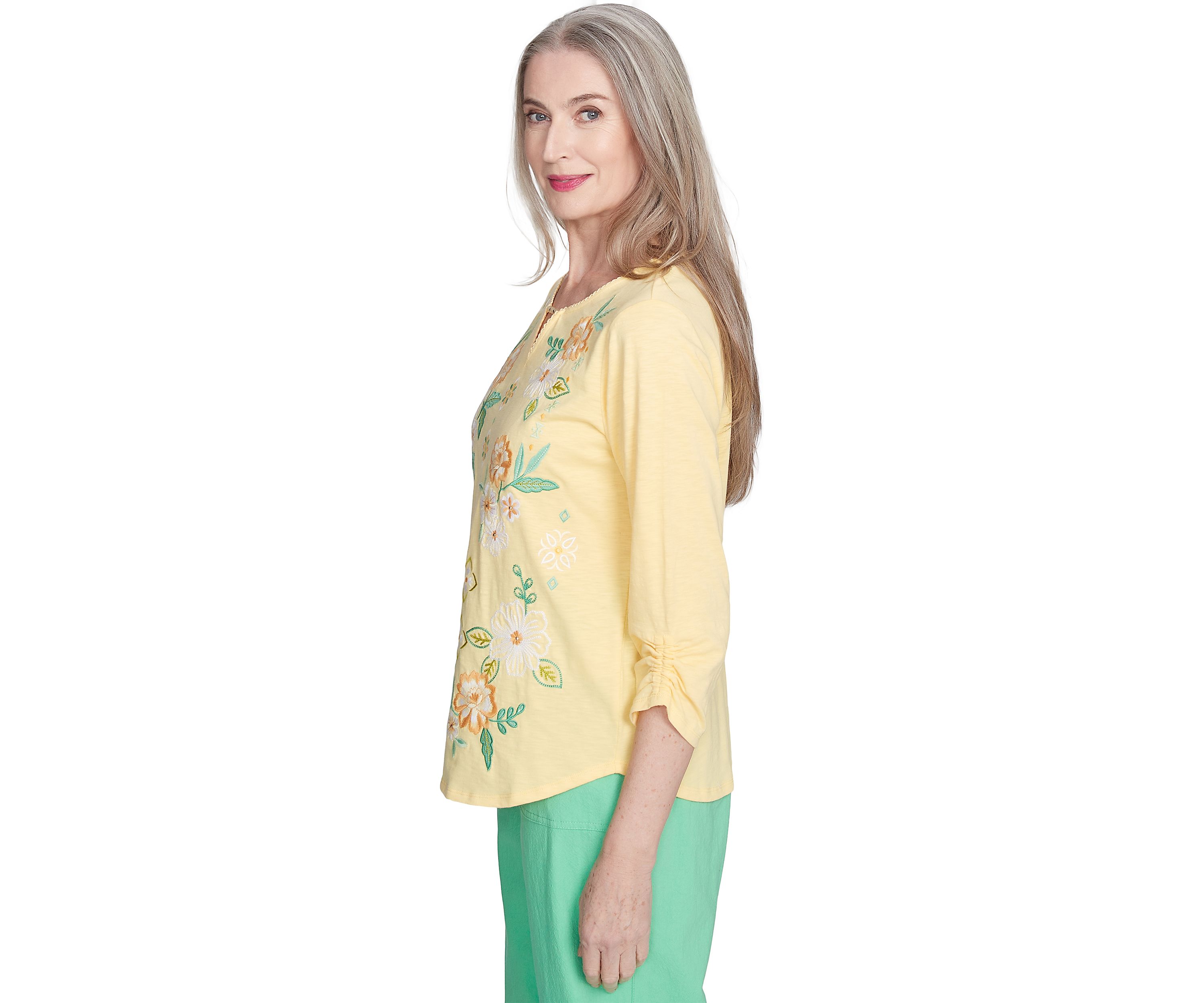 Womens Rise & Shine Floral Embroidery Top