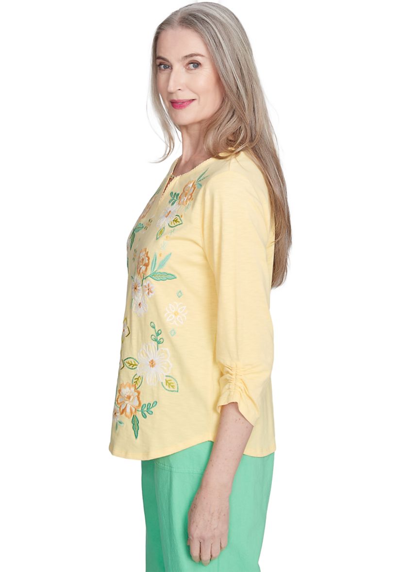 Womens Rise & Shine Floral Embroidery Top