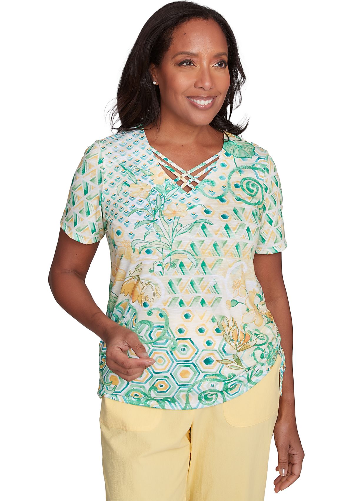 Womens Rise & Shine Geo Patchwork Top