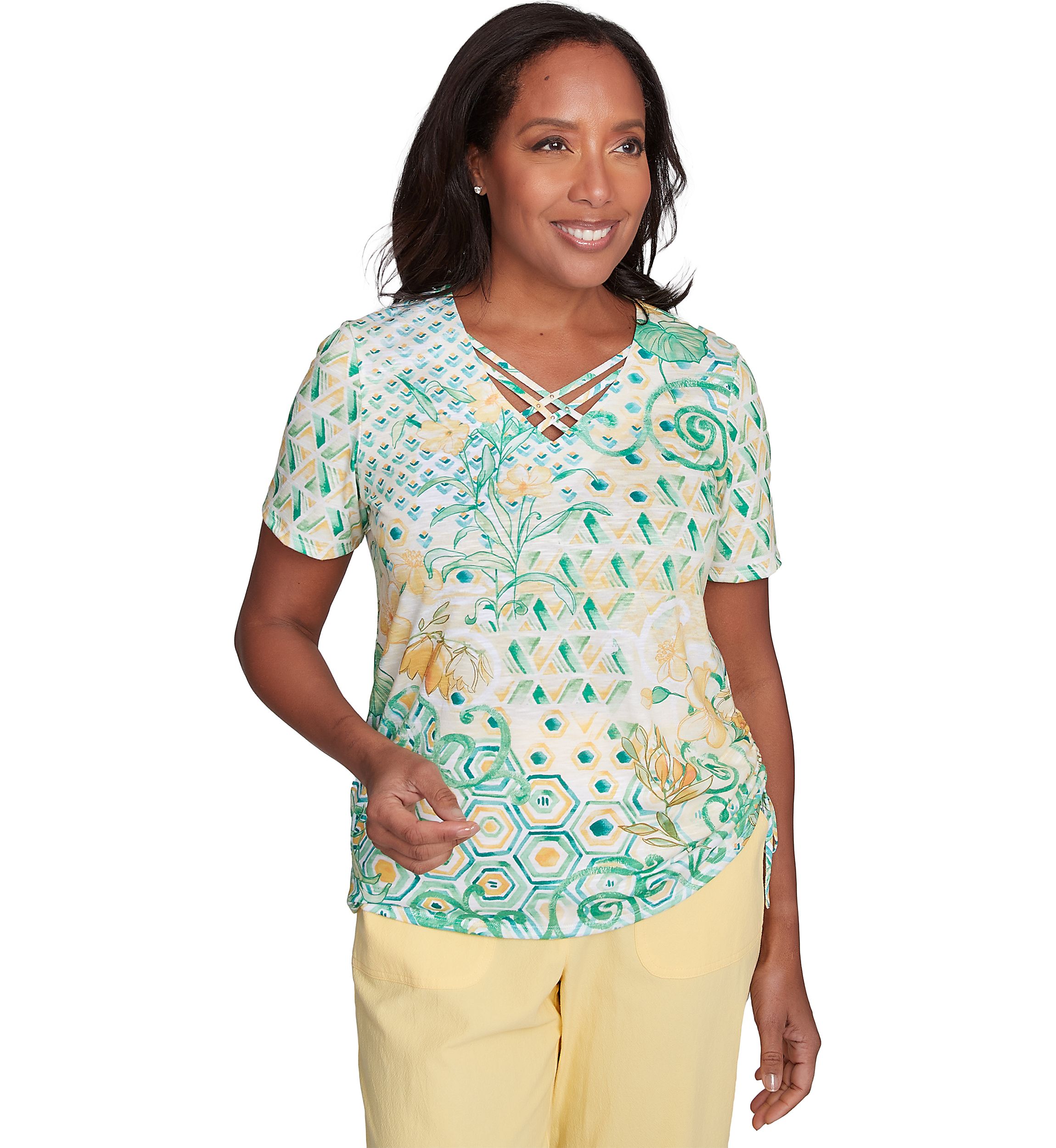 Womens Rise & Shine Geo Patchwork Top