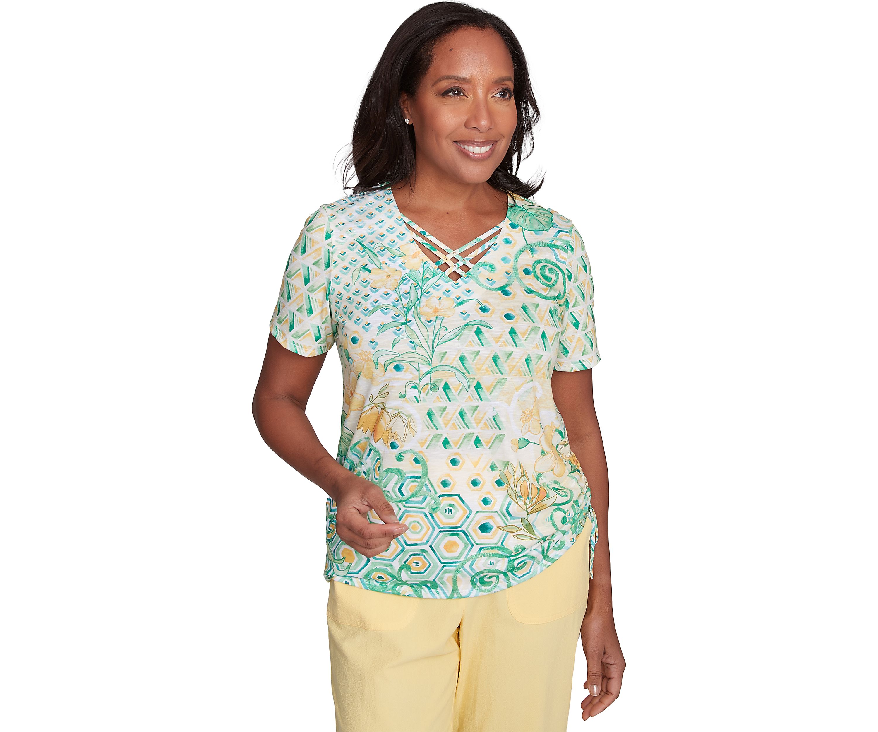 Womens Rise & Shine Geo Patchwork Top