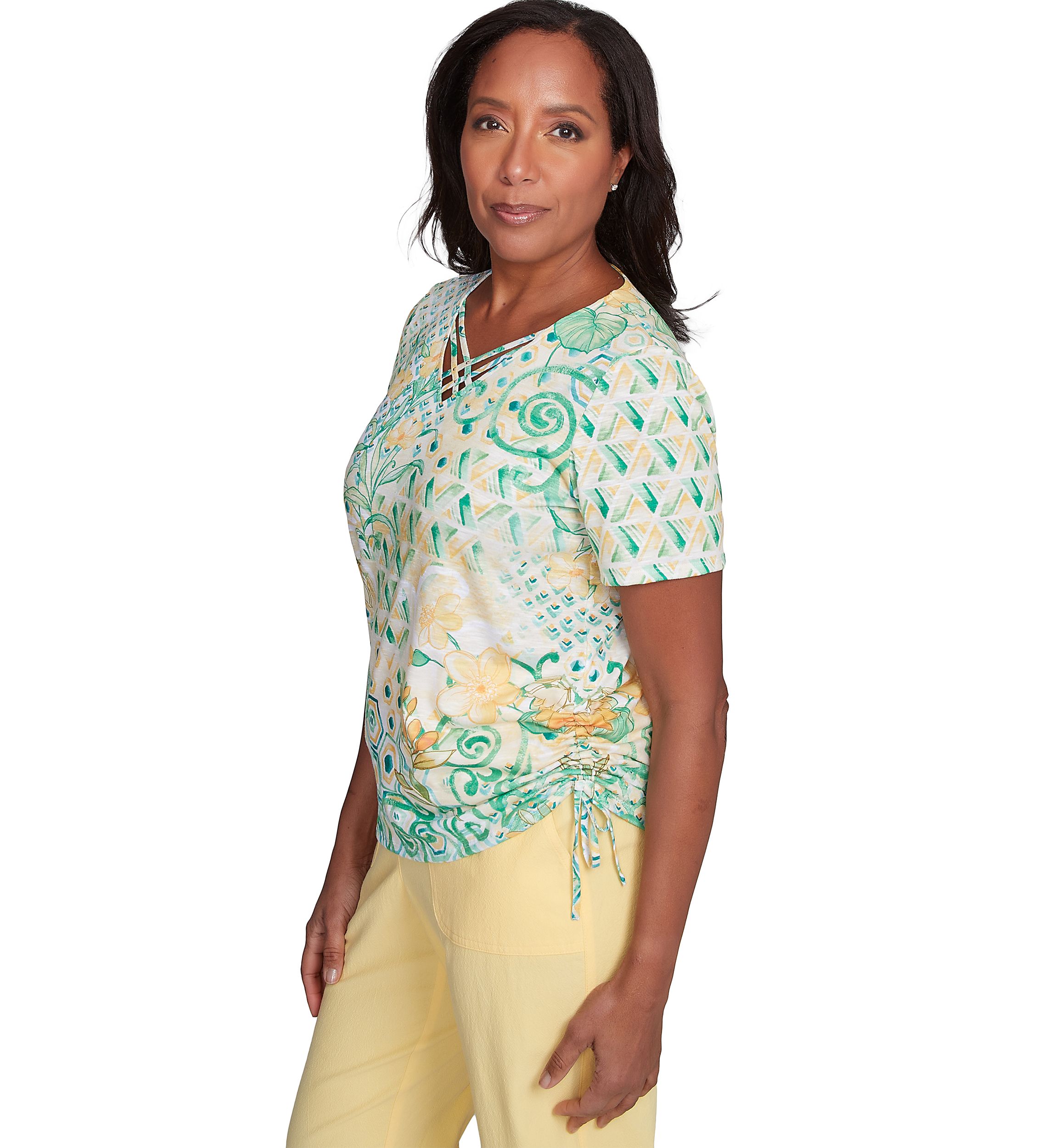 Womens Rise & Shine Geo Patchwork Top