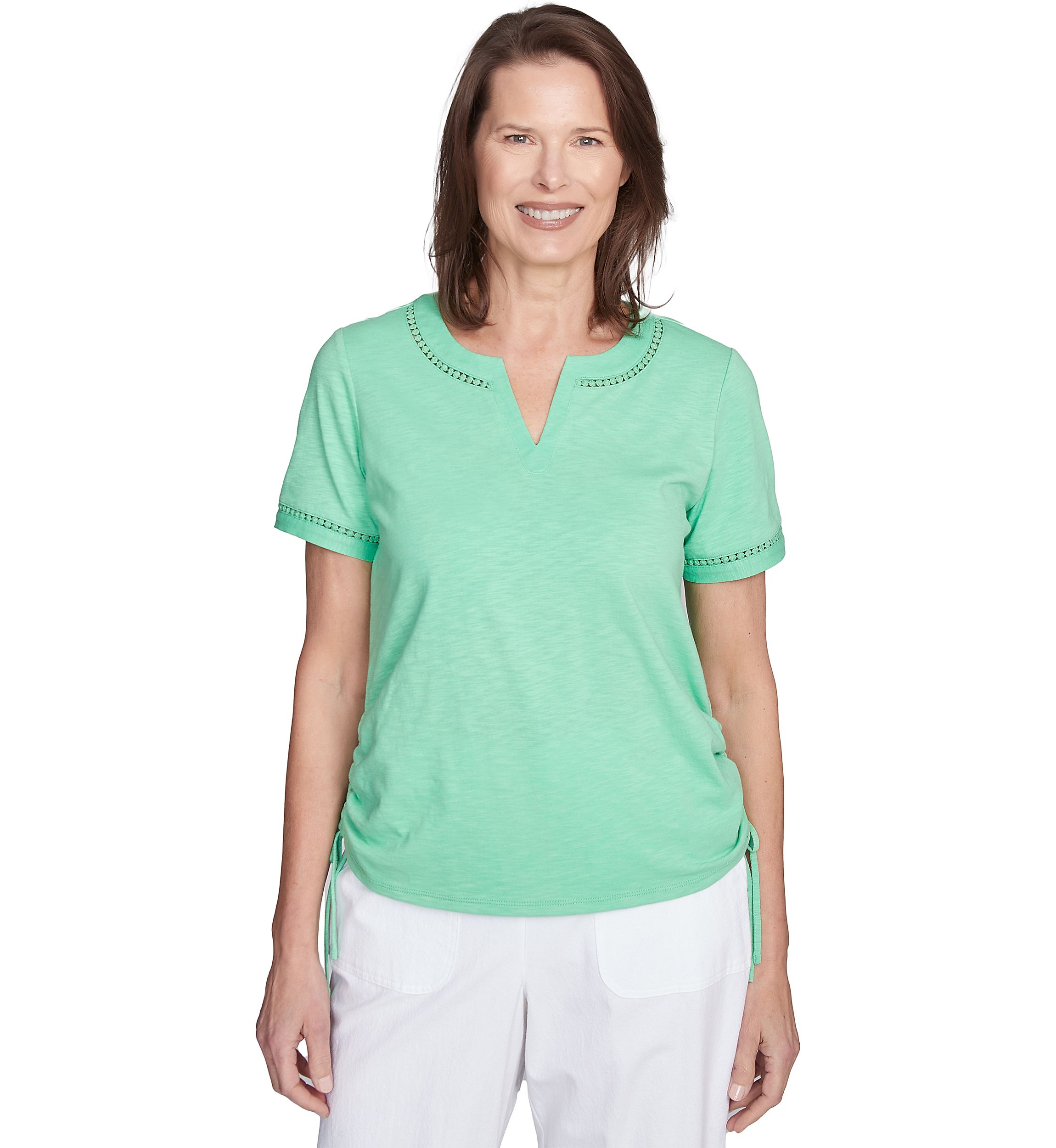 Womens Rise & Shine Dot Lace Trimmed Top