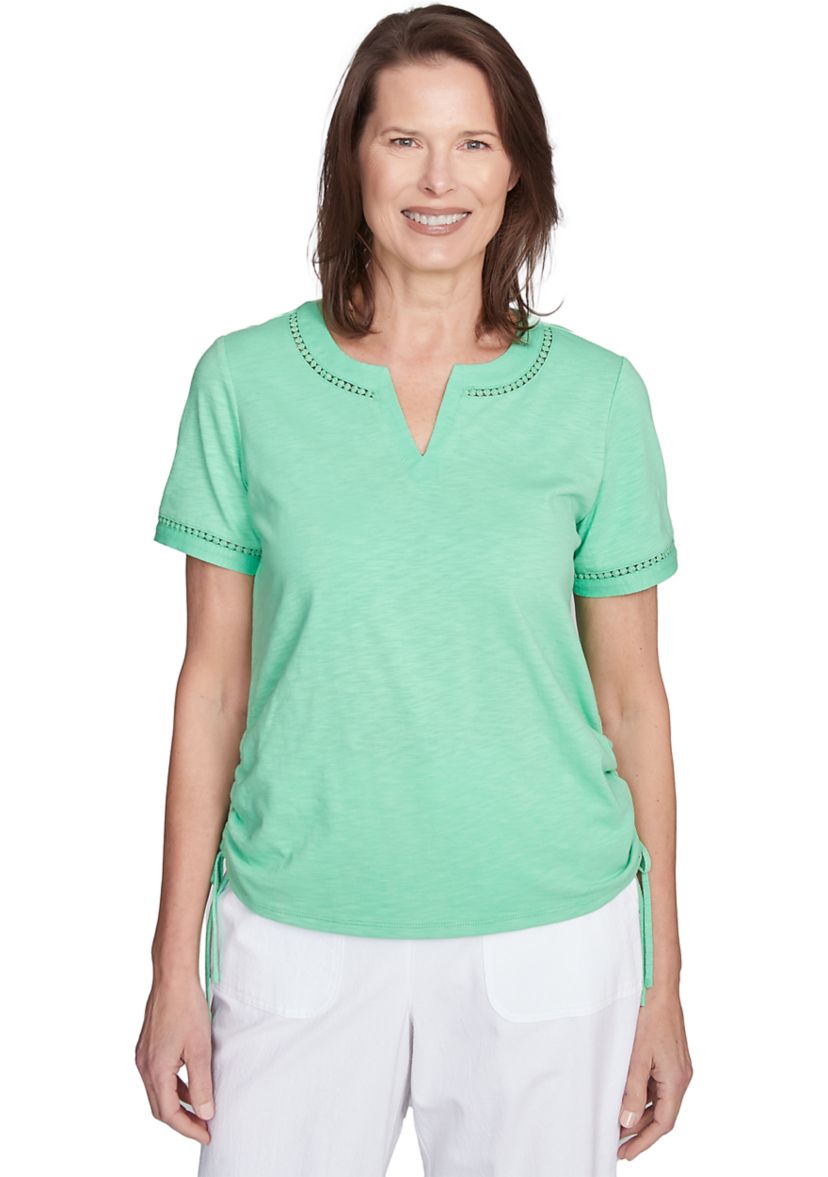 Womens Rise & Shine Dot Lace Trimmed Top