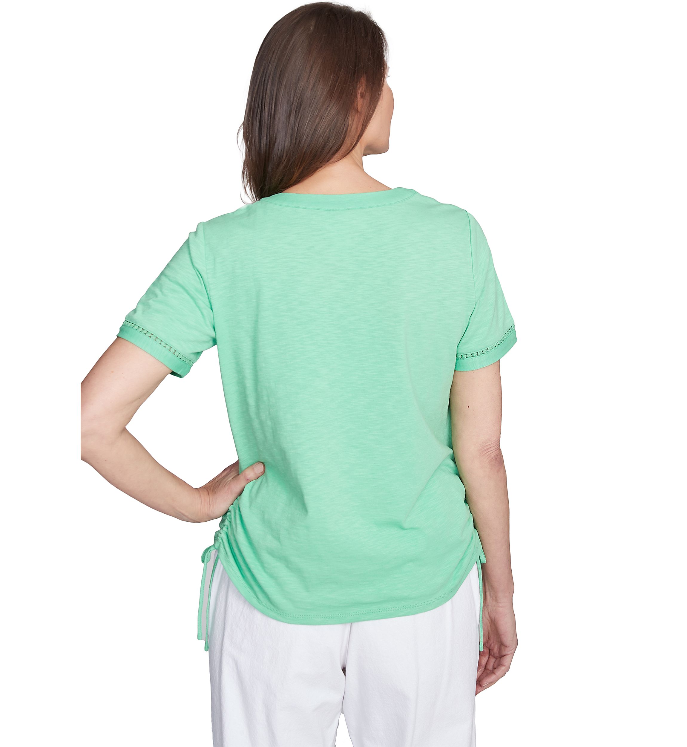 Womens Rise & Shine Dot Lace Trimmed Top