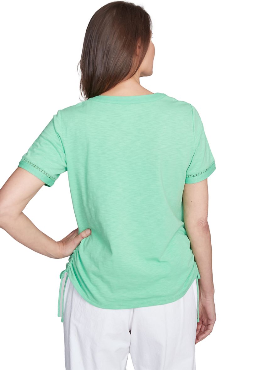 Womens Rise & Shine Dot Lace Trimmed Top