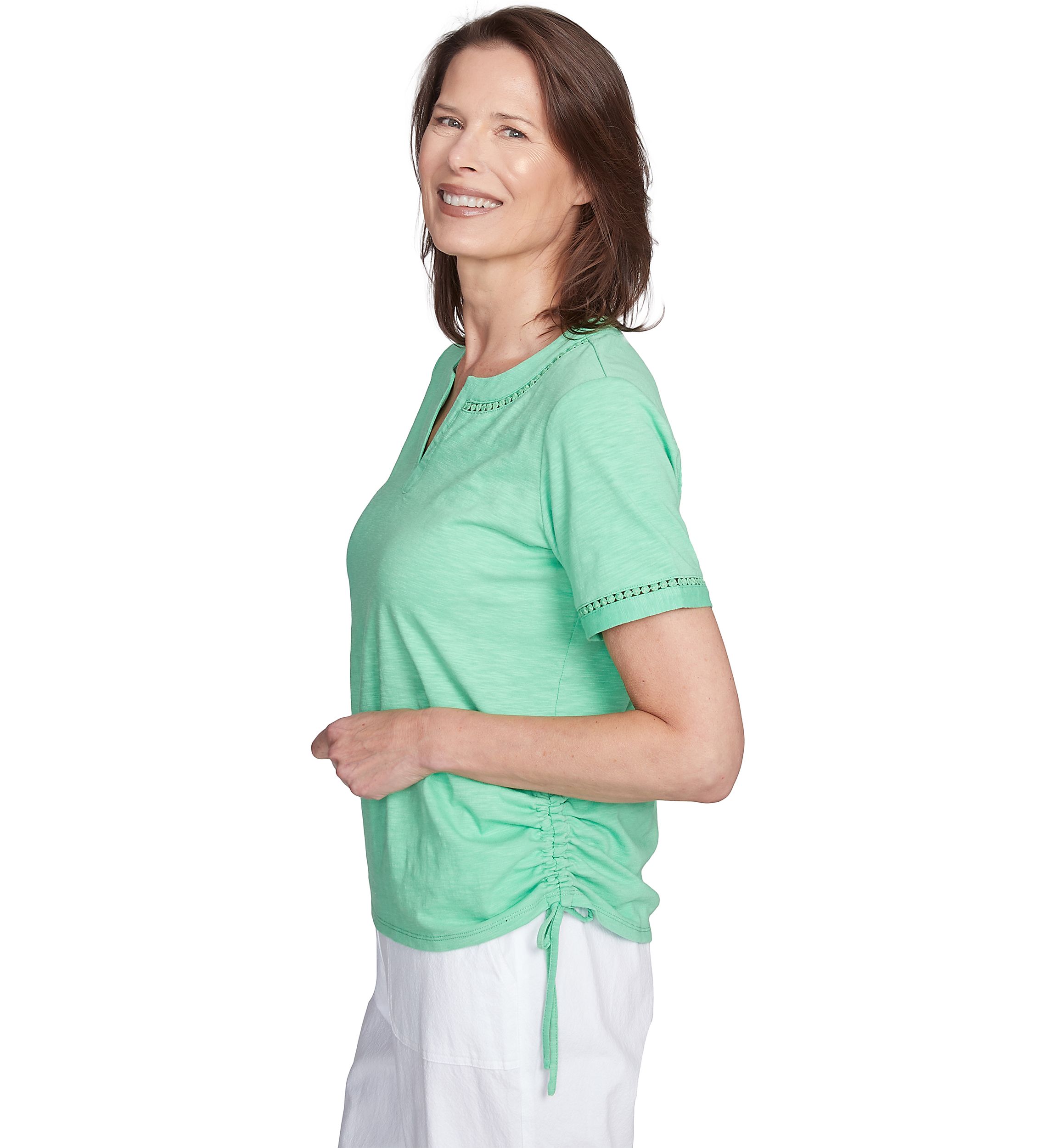 Womens Rise & Shine Dot Lace Trimmed Top