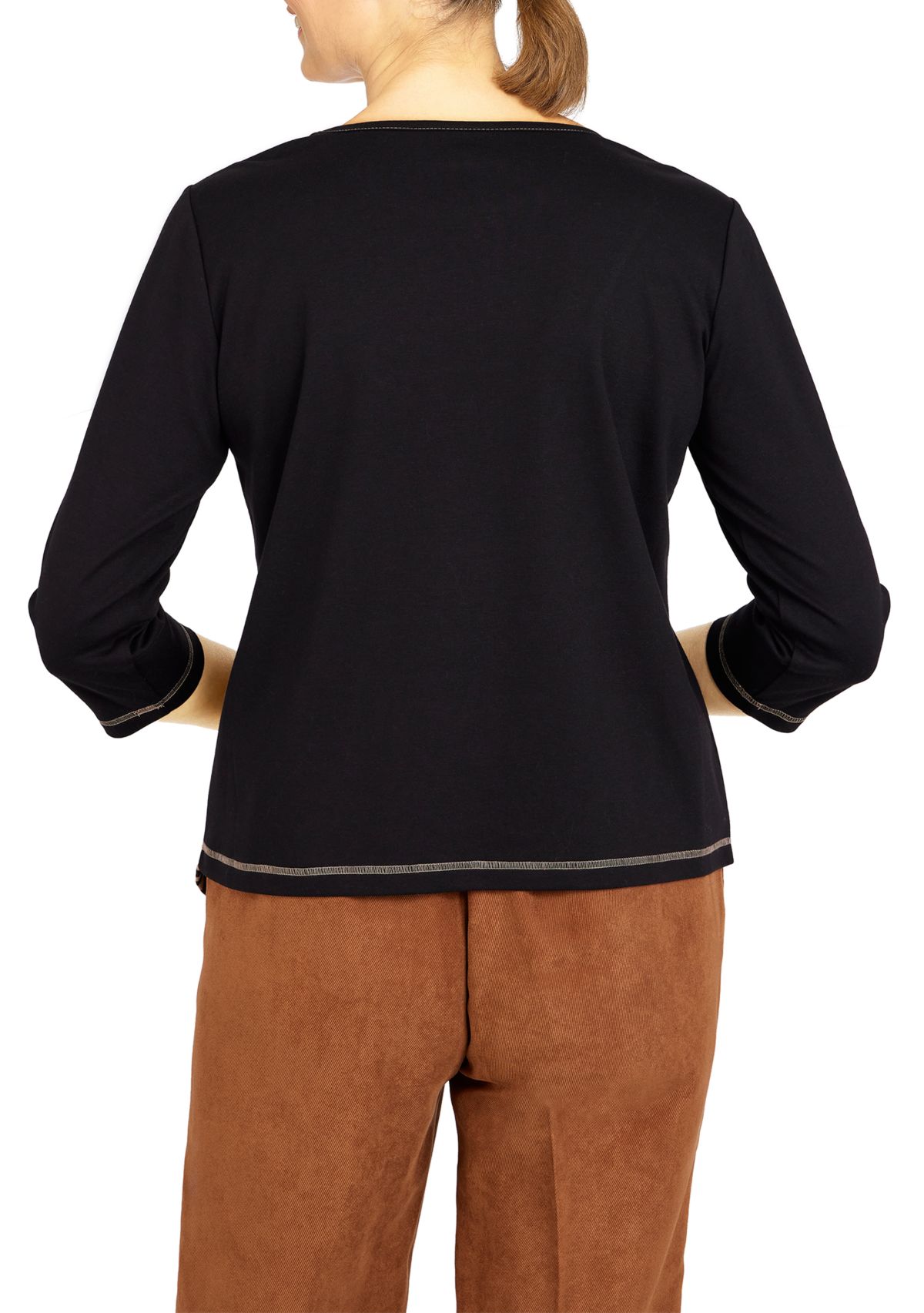 Womens Madagascar Spliced Asymmetrical Hemline 3/4 Sleeve Top