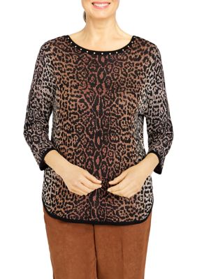Women's Animal Jacquard 3/4 Sleeve Sweater