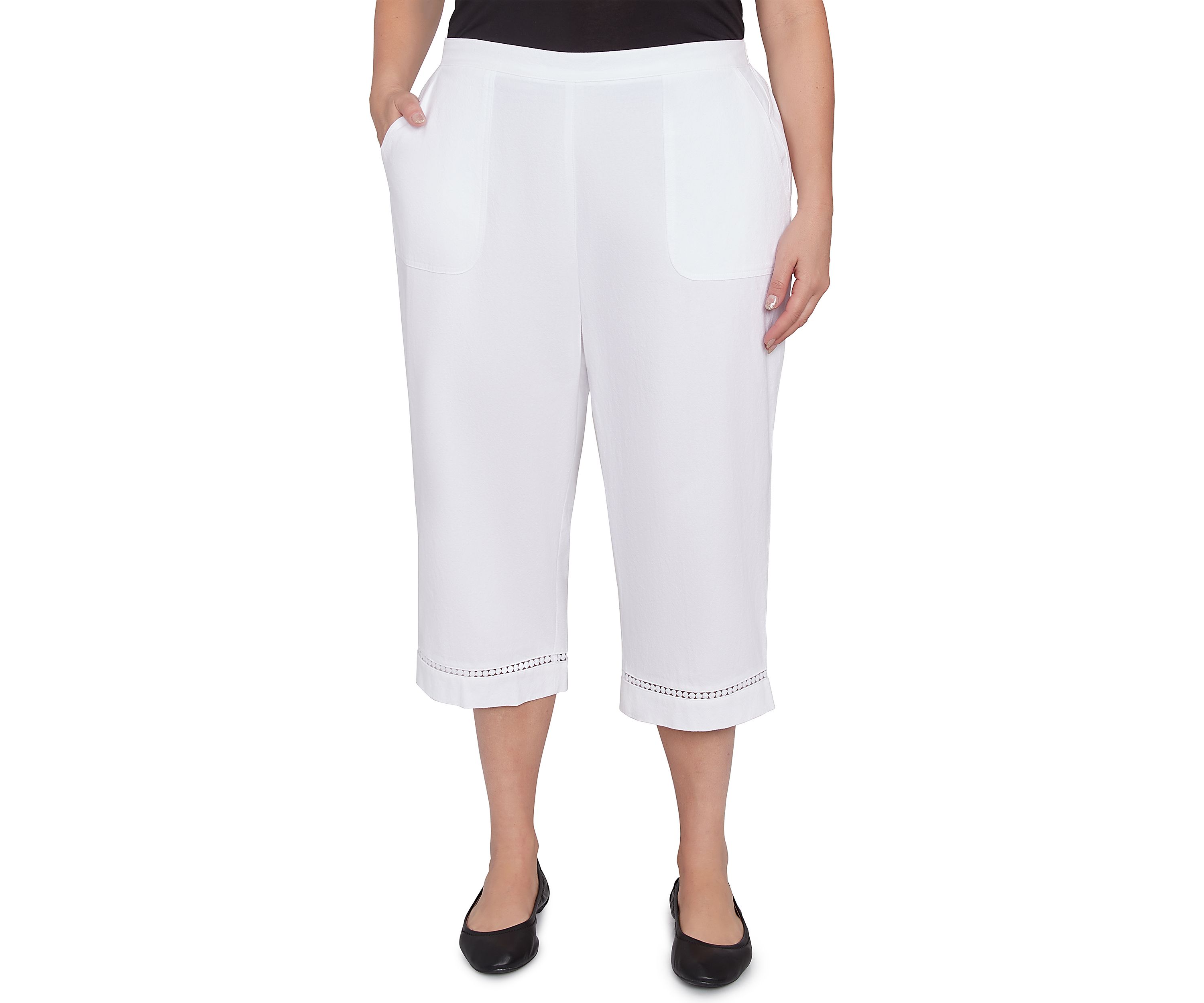 Plus Size Rise and Shine Dot Lace Trim Capri Pants