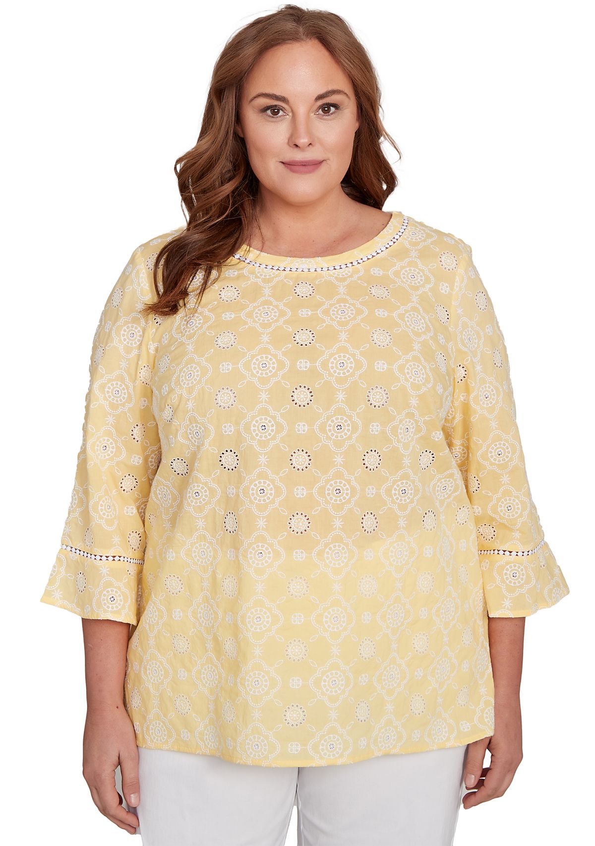 Plus Size Rise & Shine Flower Embroidered Eyelet