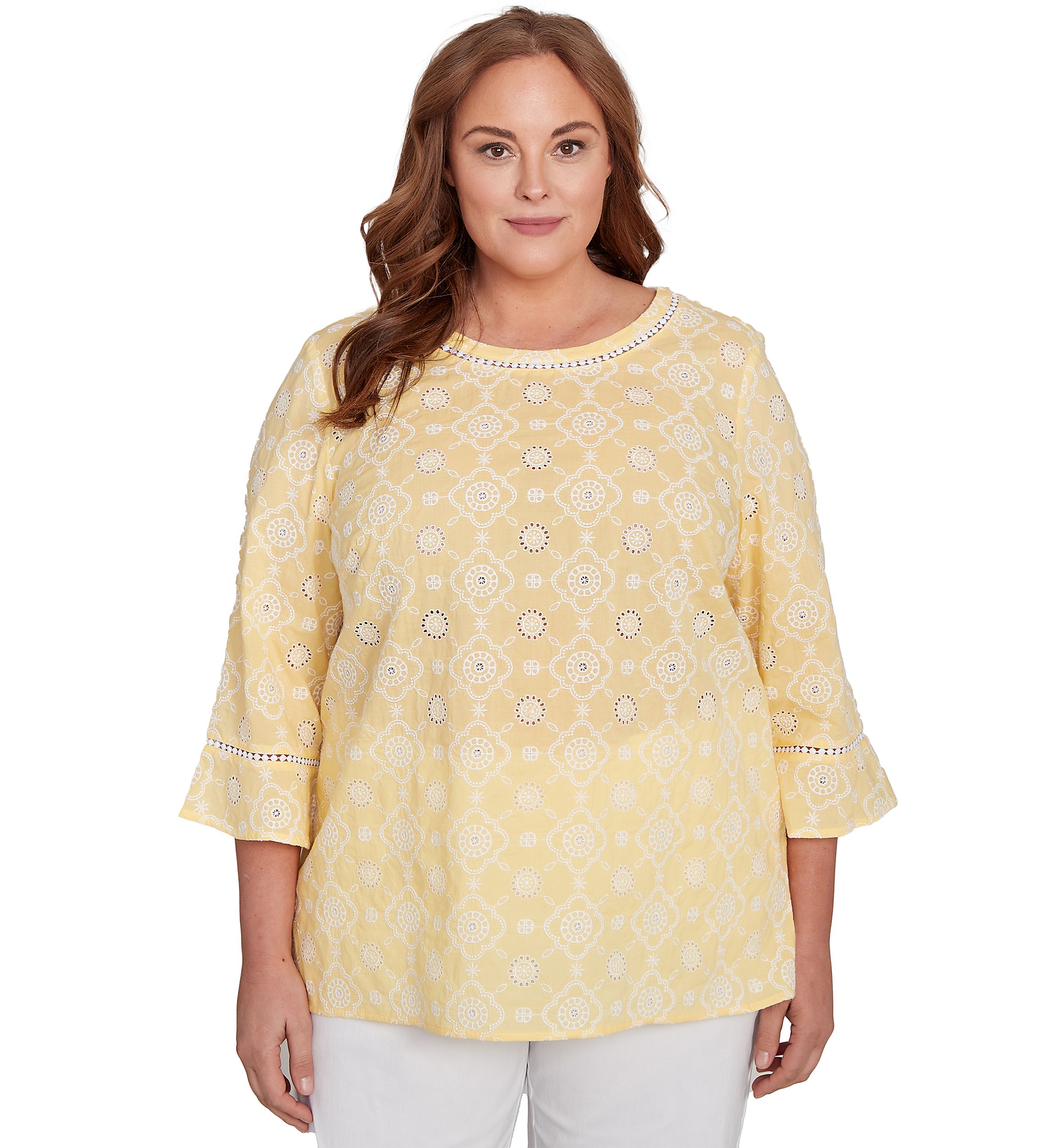 Plus Size Rise & Shine Flower Embroidered Eyelet