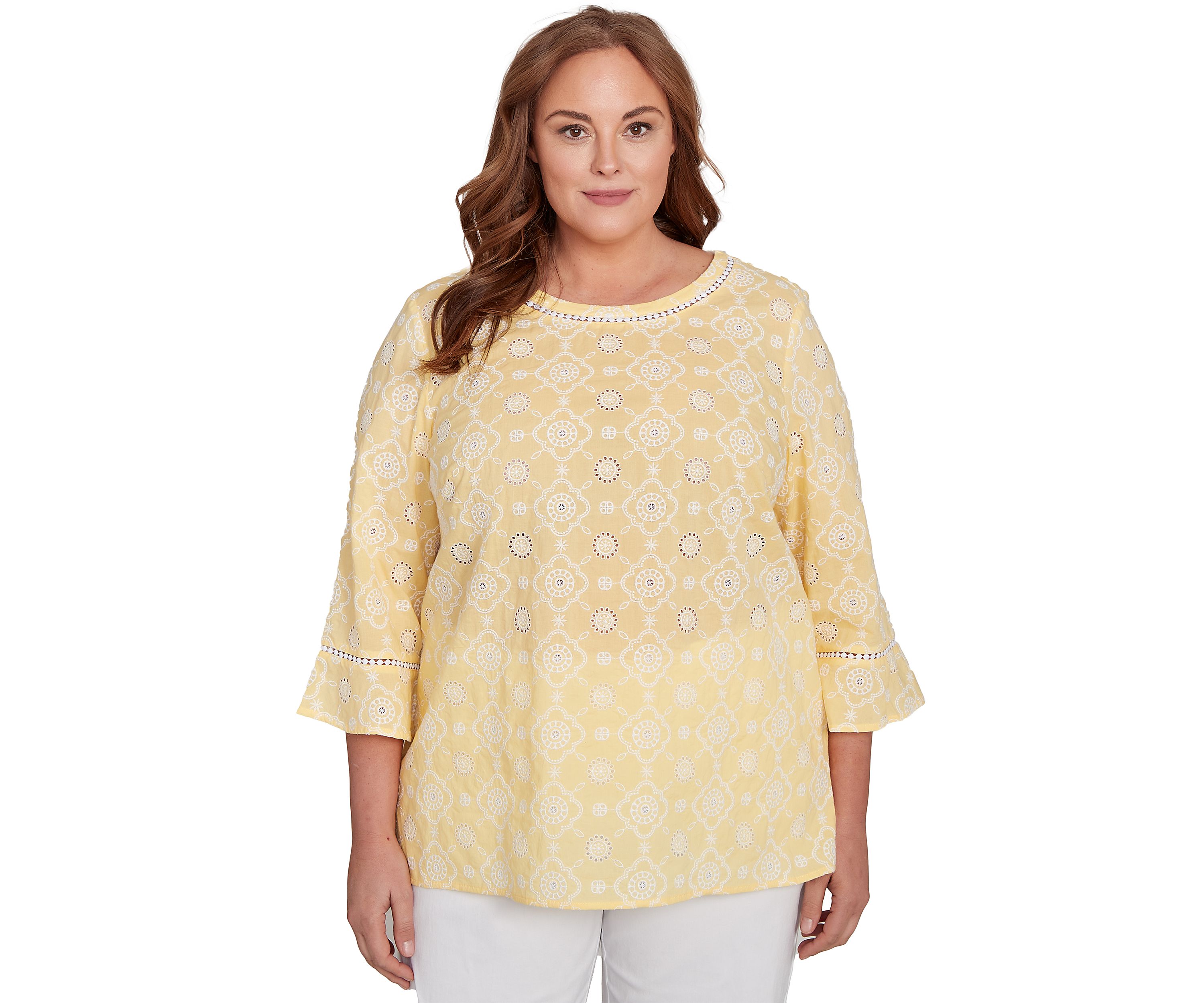 Plus Size Rise & Shine Flower Embroidered Eyelet