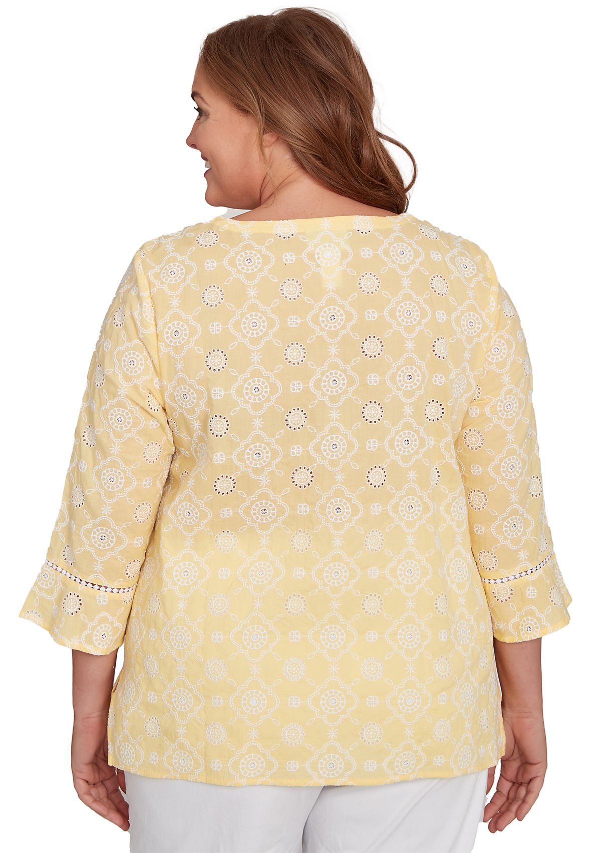 Plus Size Rise & Shine Flower Embroidered Eyelet