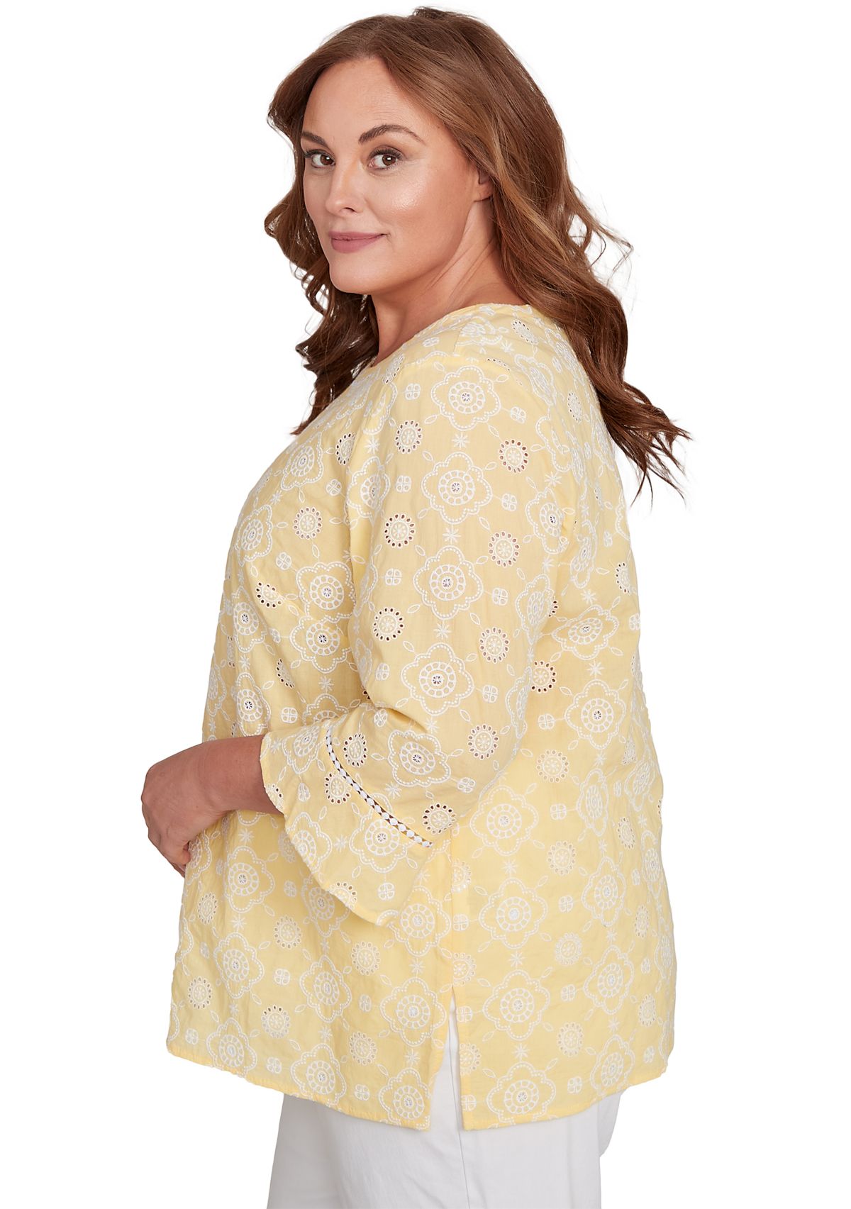 Plus Size Rise & Shine Flower Embroidered Eyelet