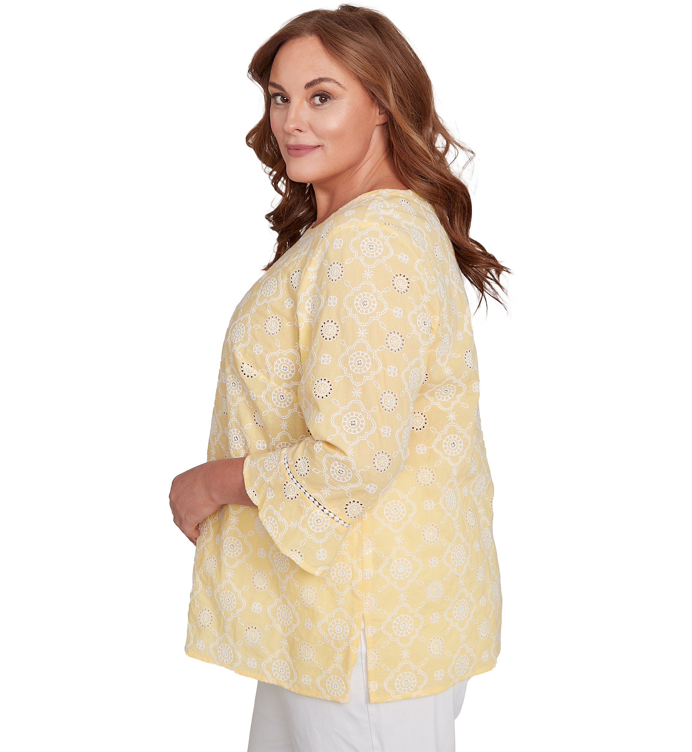 Plus Size Rise & Shine Flower Embroidered Eyelet