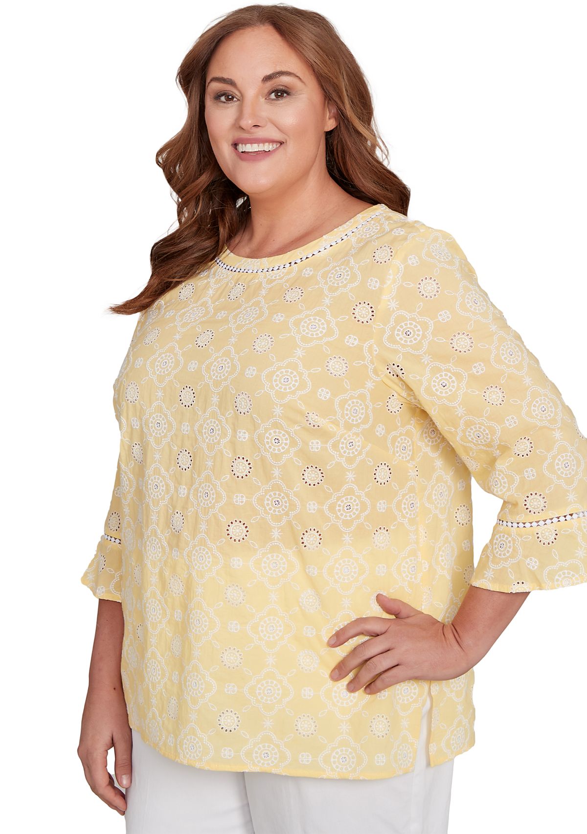 Plus Size Rise & Shine Flower Embroidered Eyelet